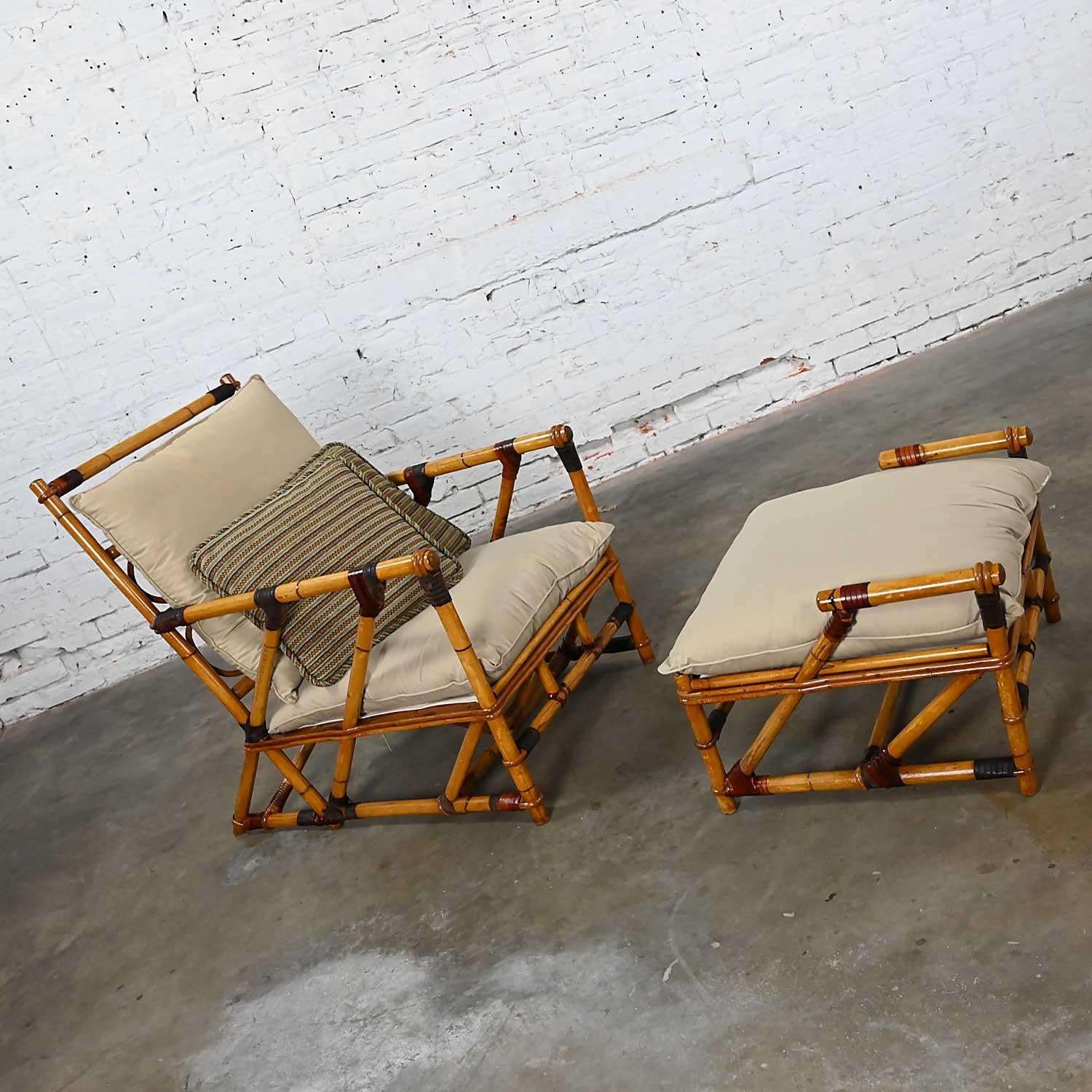 Campaign Island Style Rattan Lounge Chair & Ottoman Style Ficks Reed & McGuire In Good Condition For Sale In Topeka, KS