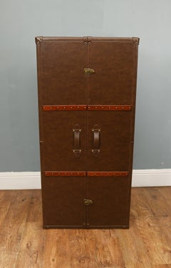 Meuble à boissons en cuir Campaigner avec miroir Cocktail Wine Rack Interior