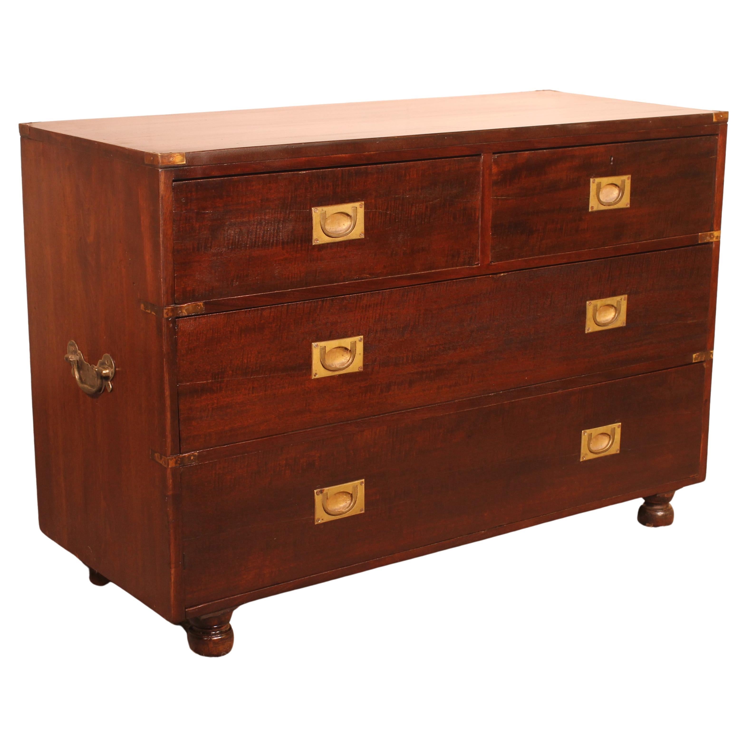 Campaign / Marine Chest of Drawers in Mahogany from the 19 ° Century