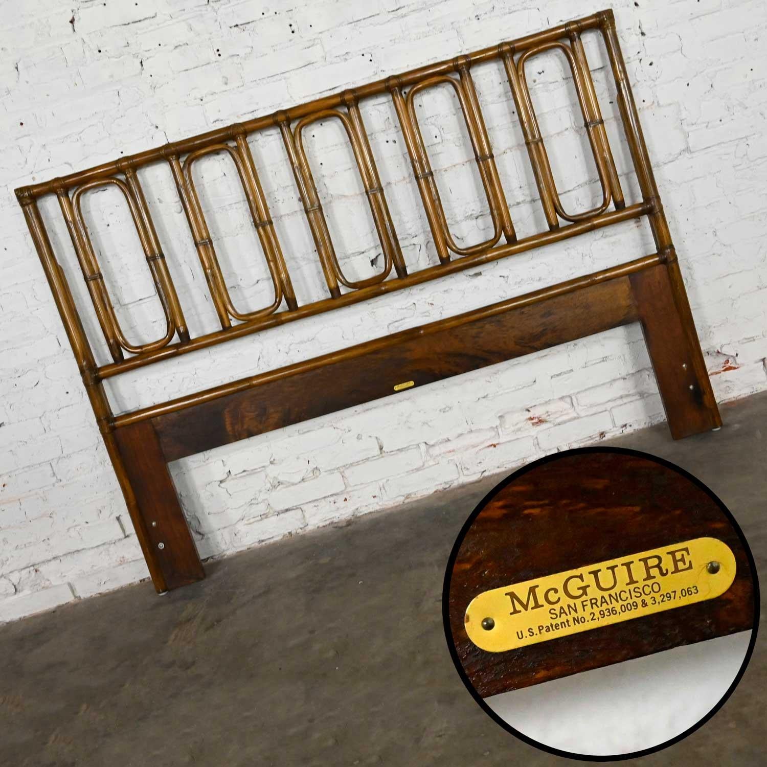Campaign or Chinoiserie Style Rattan Queen Headboard by McGuire W/ Leather Wrap 8