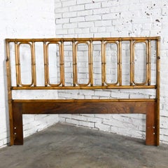 Campaign or Chinoiserie Style Rattan Queen Headboard by McGuire W/ Leather Wrap