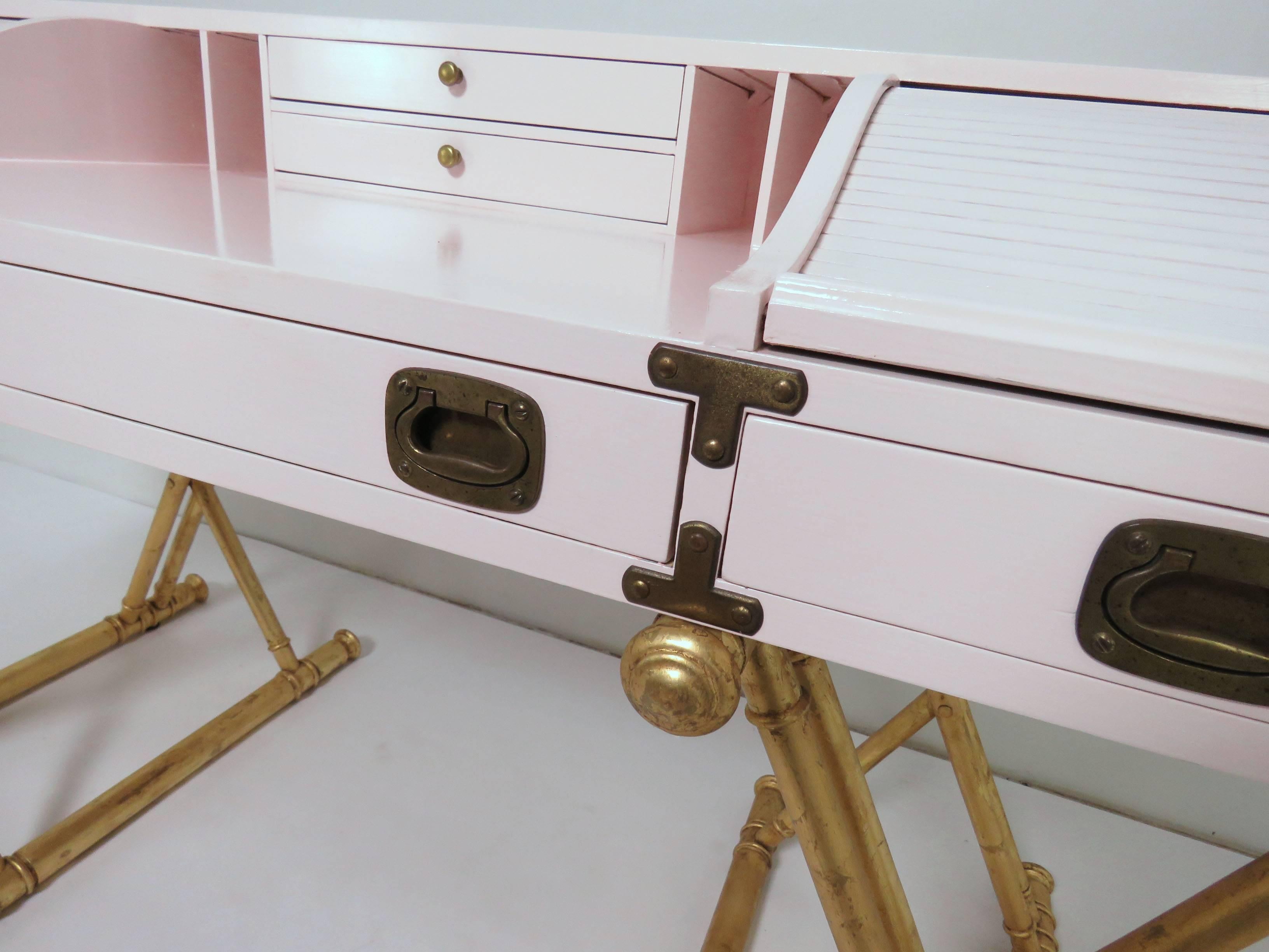Campaign Roll Top Desk on Gilt X-Form Legs by Drexel 3