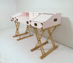 Campaign Roll Top Desk on Gilt X-Form Legs by Drexel