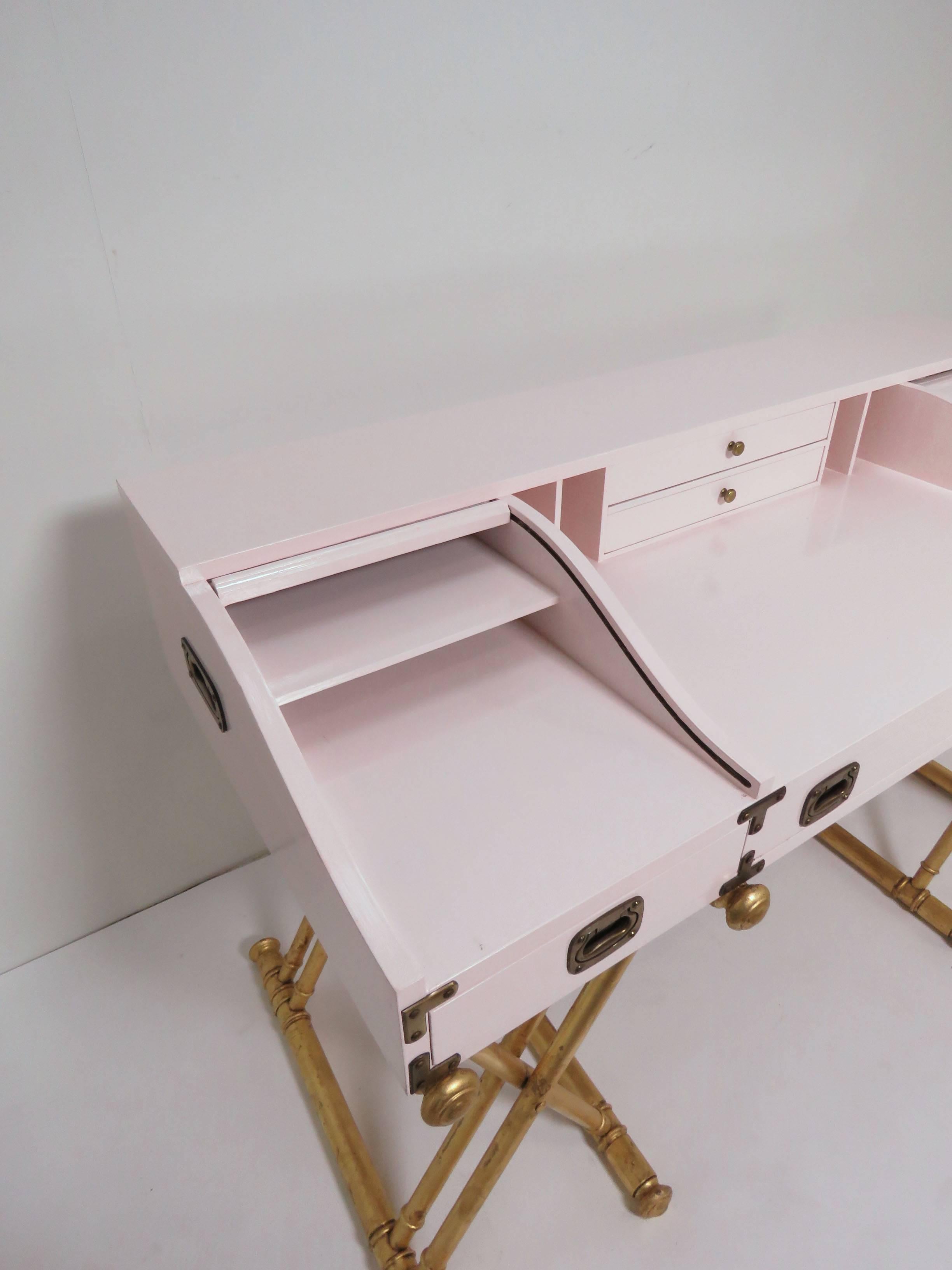 Late 20th Century Campaign Roll Top Desk on Gilt X-Form Legs by Drexel