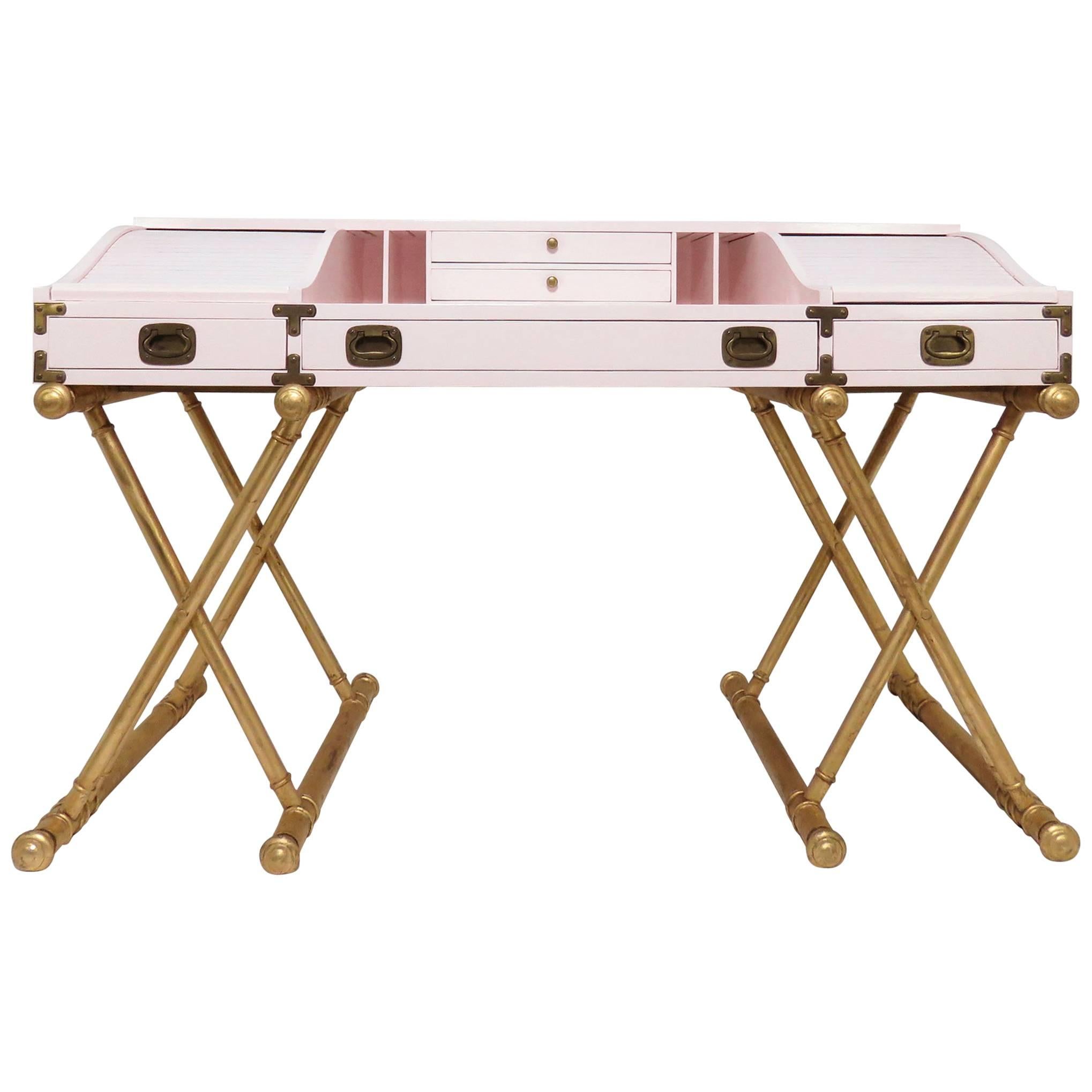 Campaign Roll Top Desk on Gilt X-Form Legs by Drexel