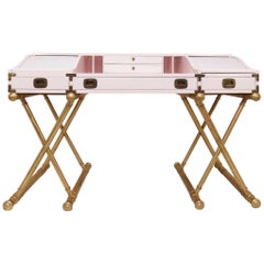 Vintage Campaign Roll Top Desk on Gilt X-Form Legs by Drexel