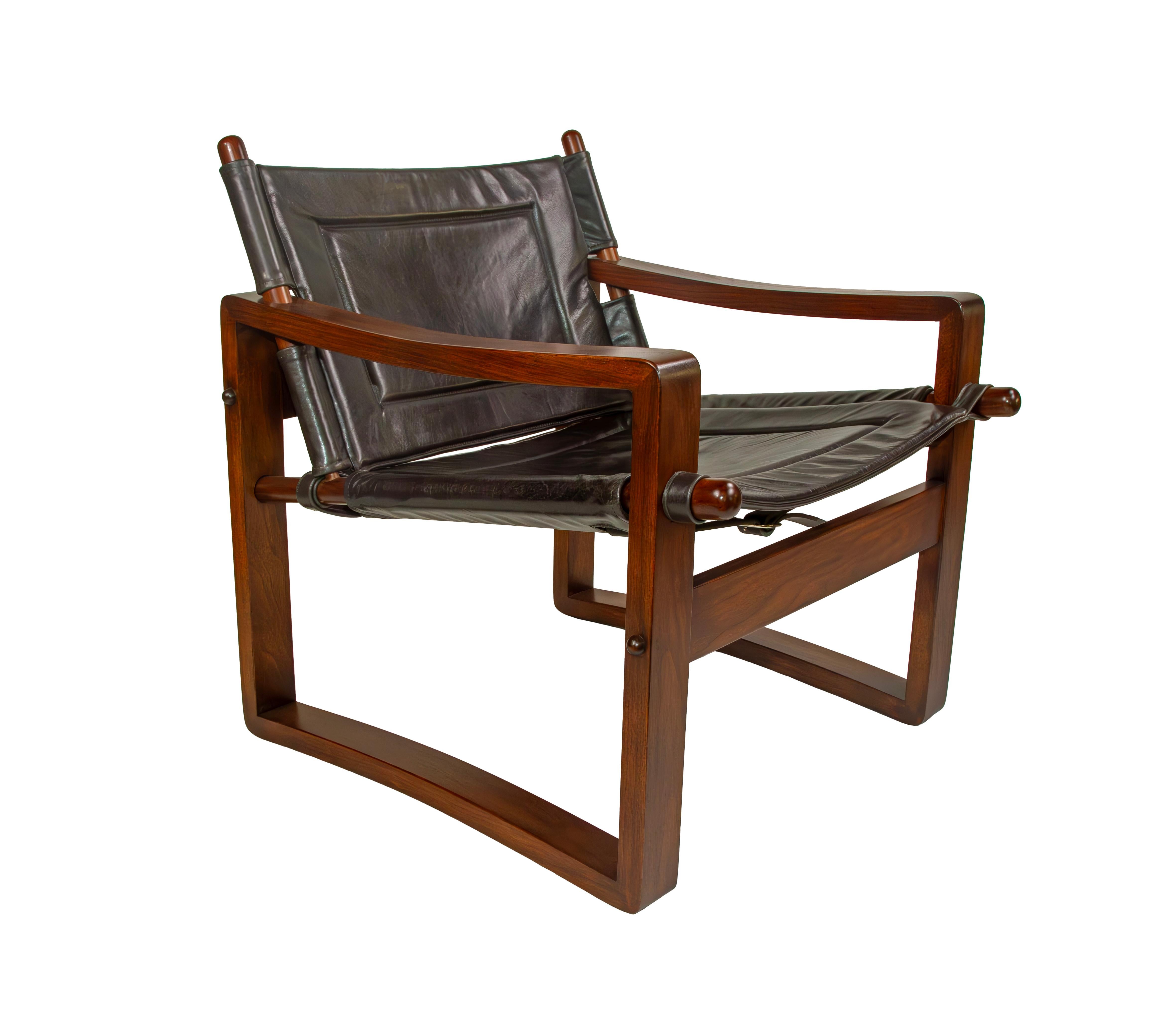 Bleached Walnut Campaign Safari Chair with Leather or Suede Upholstery For Sale 3