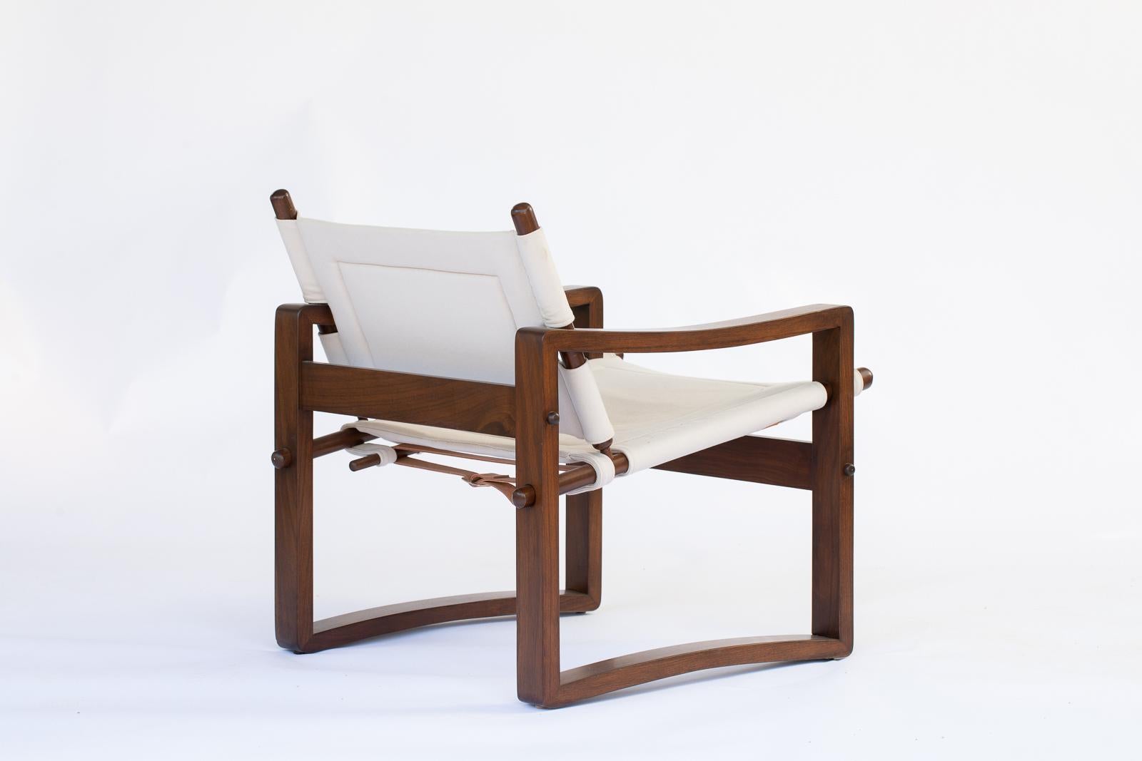 Contemporary Bleached Walnut Campaign Safari Chair with Leather or Suede Upholstery For Sale
