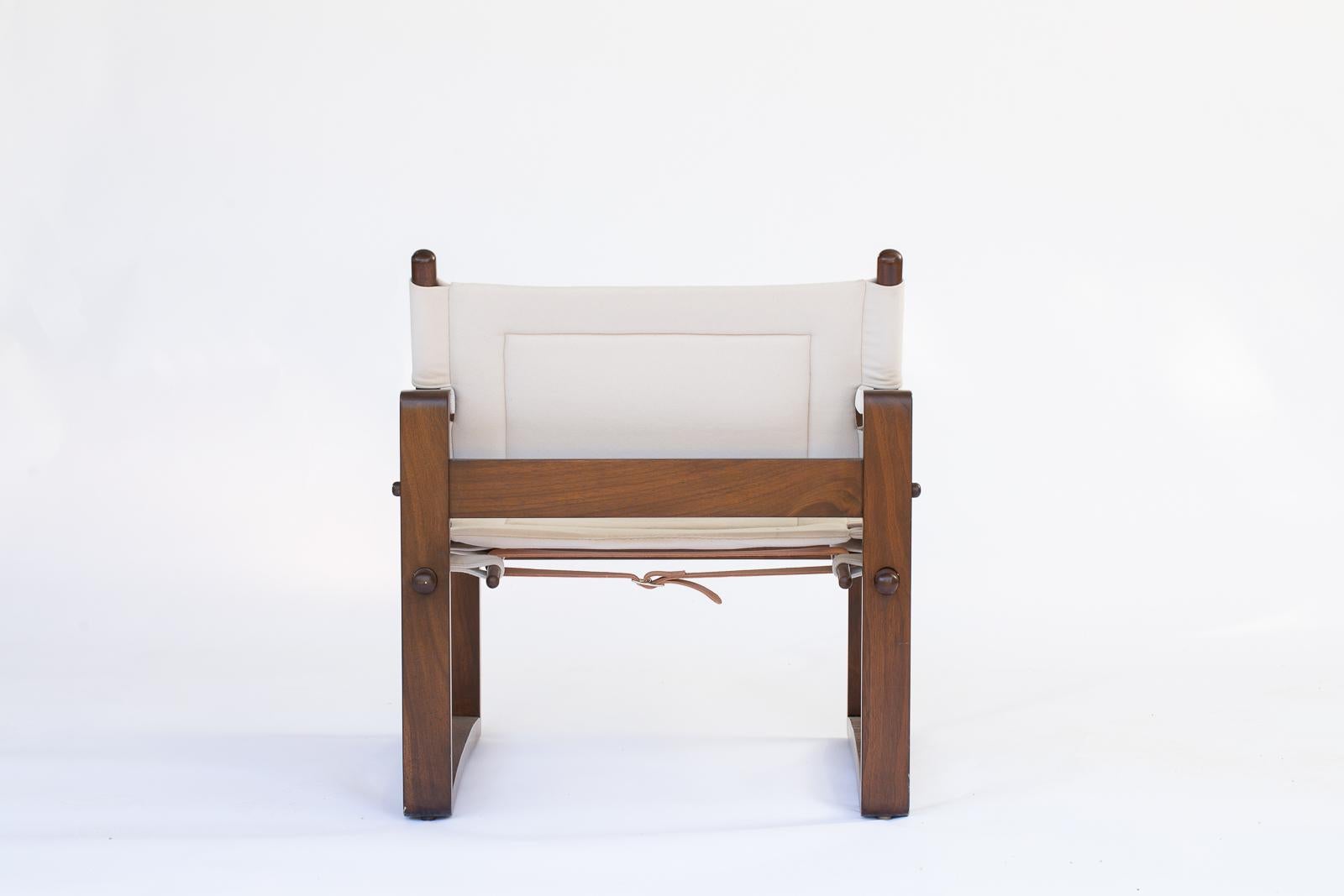 Bleached Walnut Campaign Safari Chair with Leather or Suede Upholstery For Sale 1