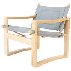 Campaign-Safari-Stuhl aus gebleichtem Nussbaumholz mit Leder- oder Wildlederpolsterung