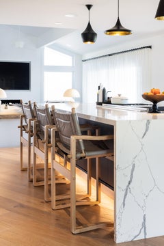 Campaign Safari Counter Stool with Brown or Black Leather Upholstery