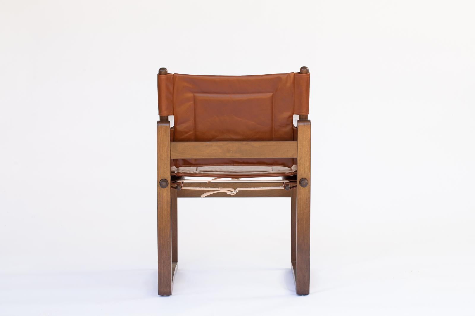 American Campaign walnut safari  Dining Chair with Brown or Black Leather  For Sale