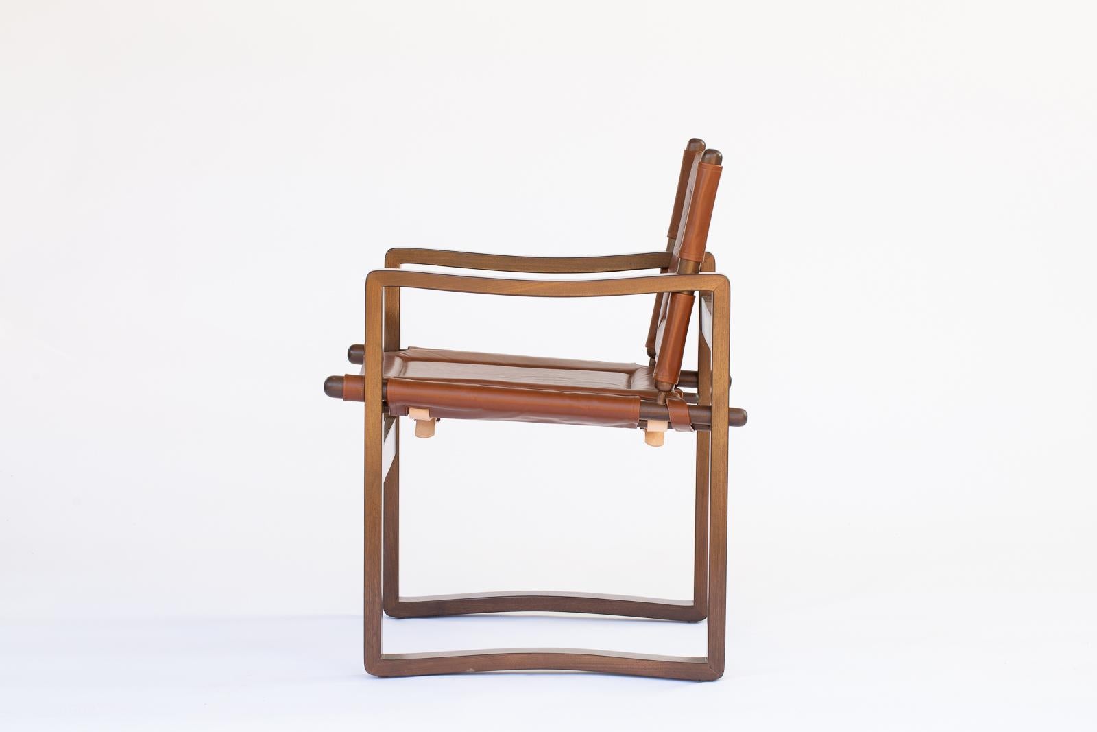 Campaign walnut safari  Dining Chair with Brown or Black Leather In New Condition For Sale In Ballard, CA