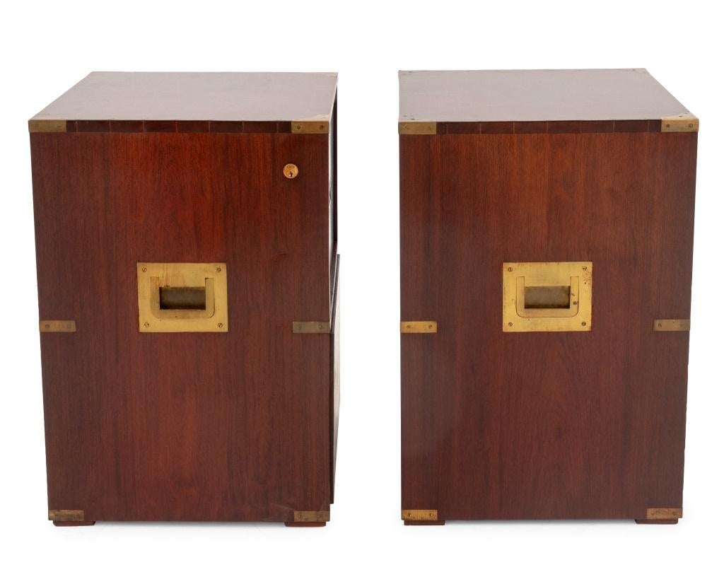 Mid-Century Modern Campaign Style 2-Drawer Filing Cabinets, Pair