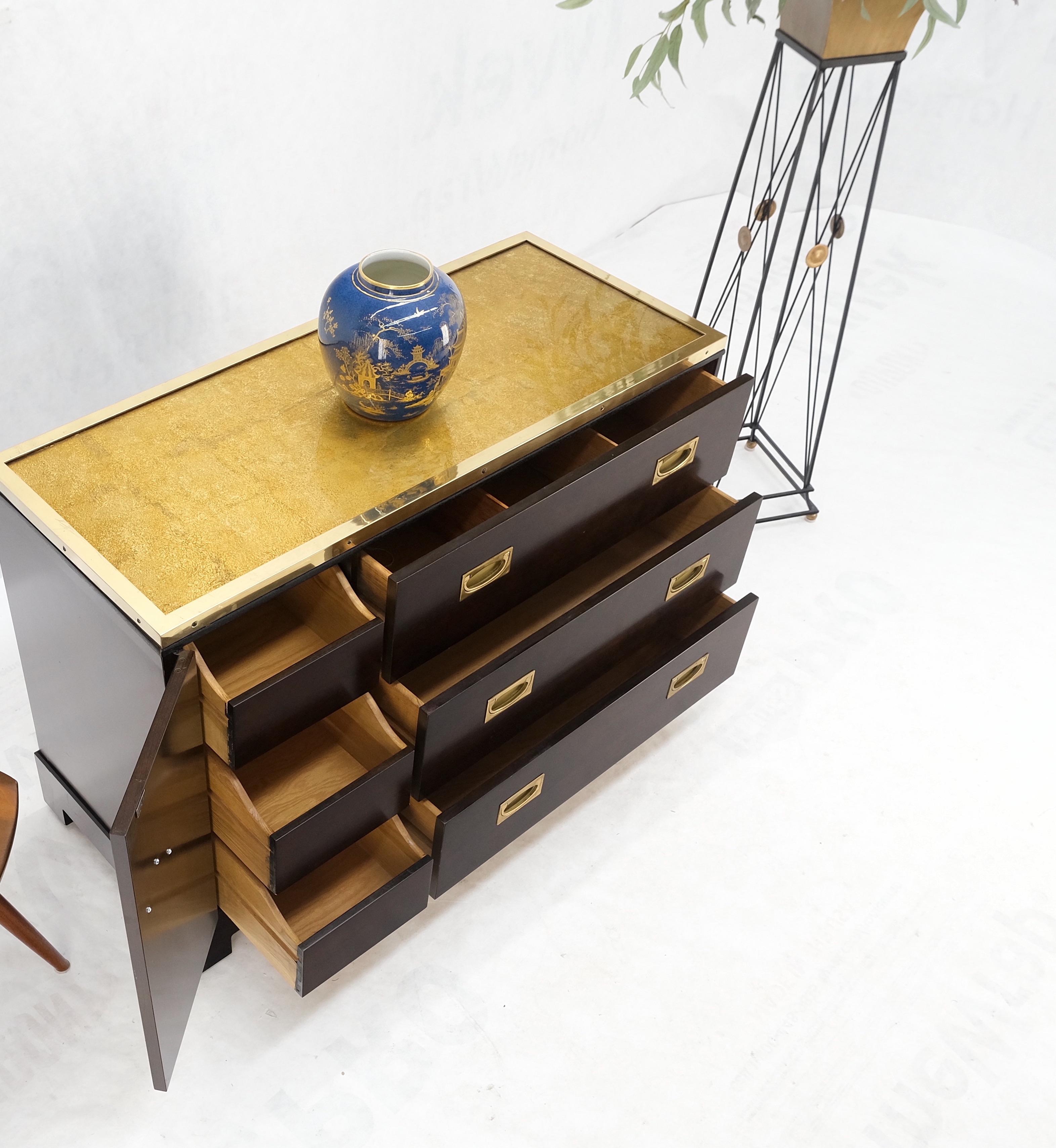 Campaign Style 6 Drawers Brass Drop Pulls Mid-Century Modern Bachelor Chest Mint For Sale 5
