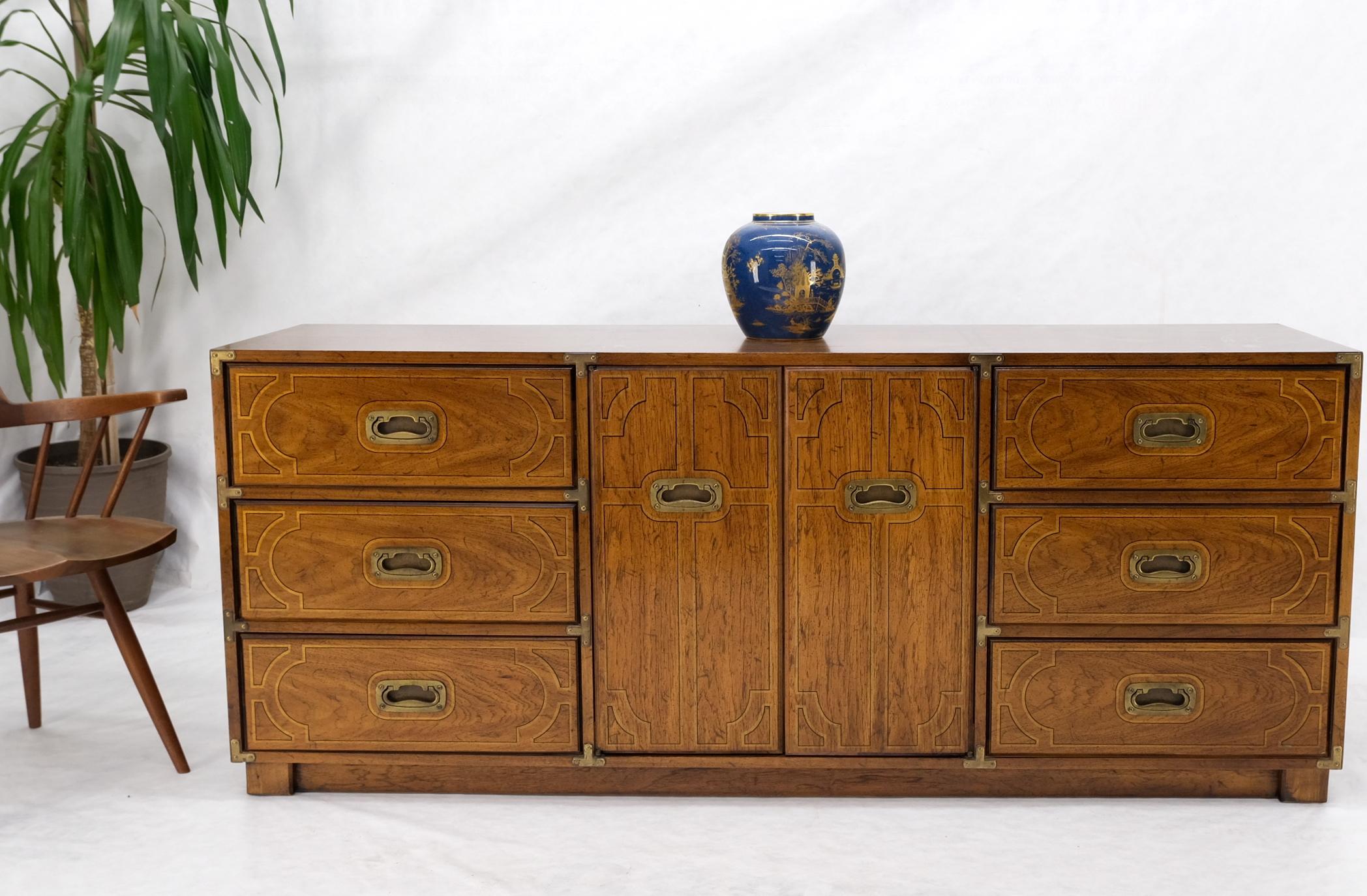 Brass Campaign Style 9 Drawers Two Doors Compartment Paint Decorated Dresser Credenza For Sale