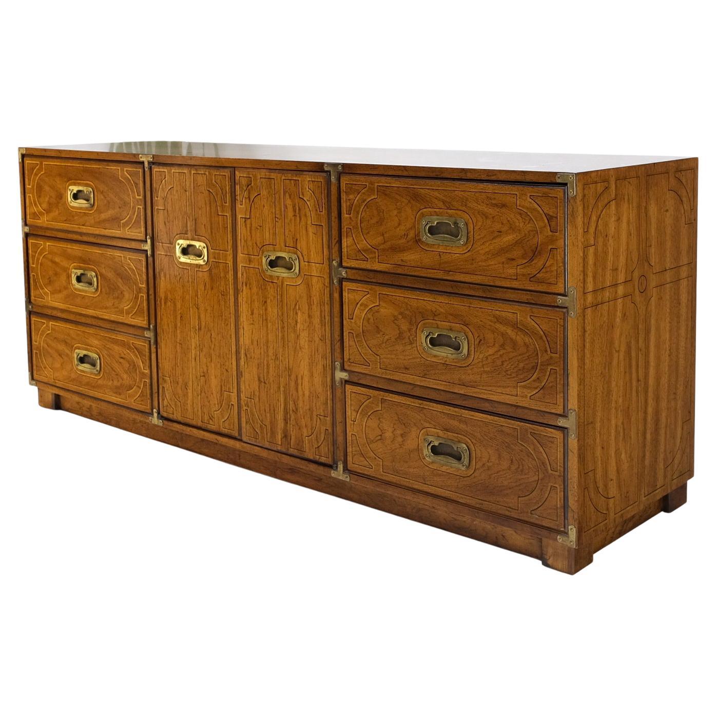 Campaign Style 9 Drawers Two Doors Compartment Paint Decorated Dresser Credenza For Sale