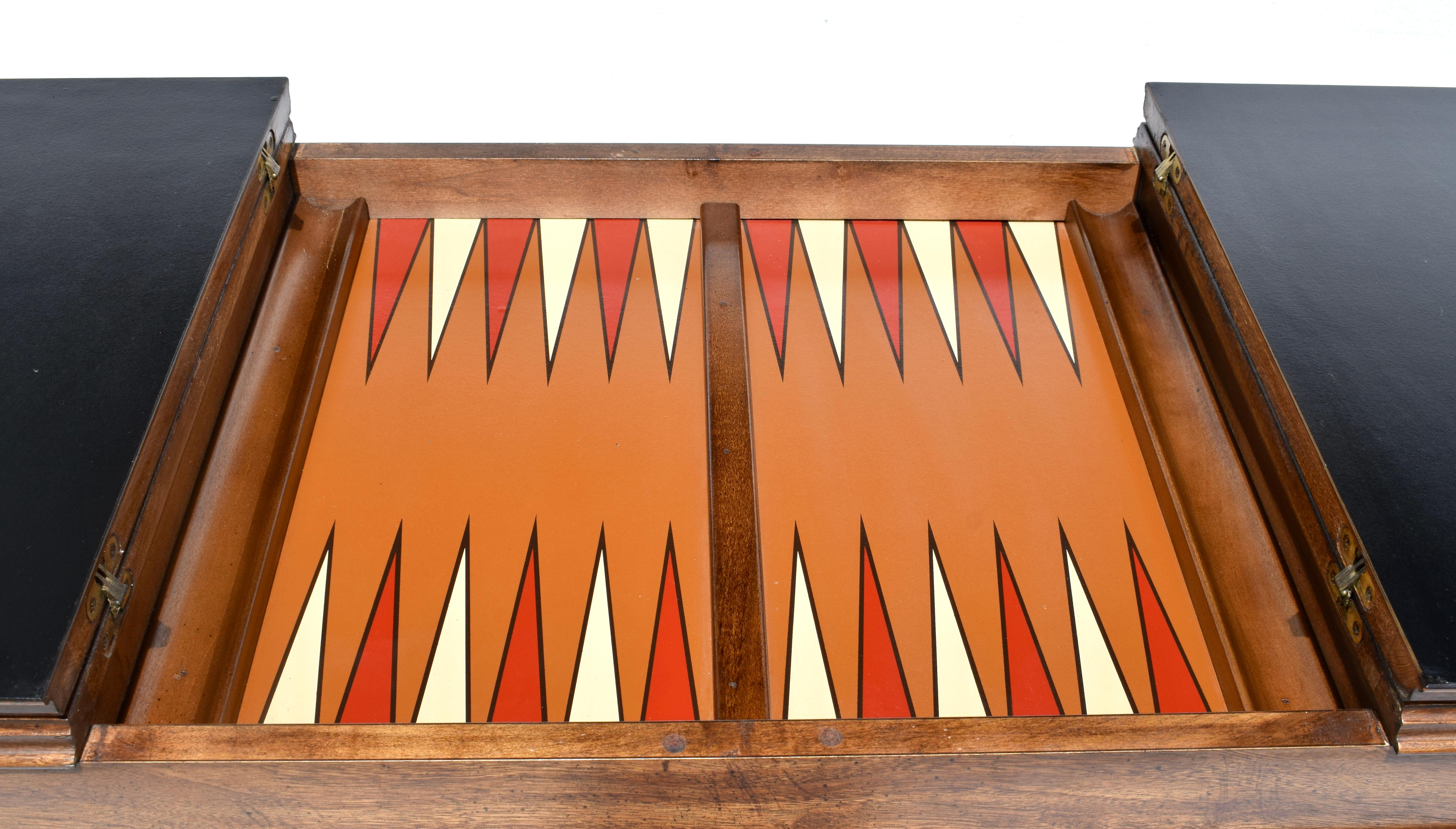 Late 20th Century Campaign Style Backgammon Sofa Console Game Table by Lane Furniture