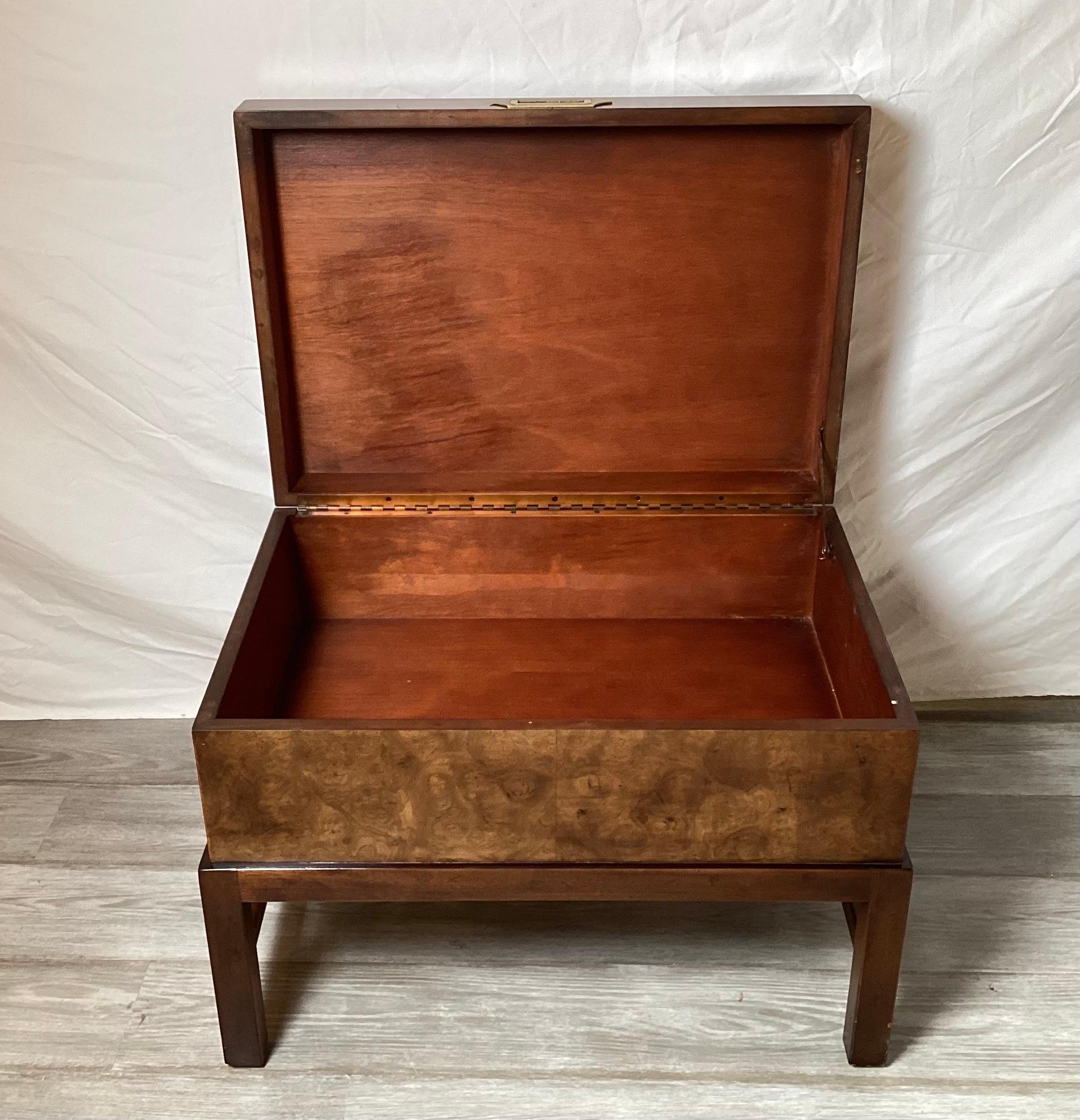 American Campaign Style Box on Stand in Brass and Burl Walnut For Sale