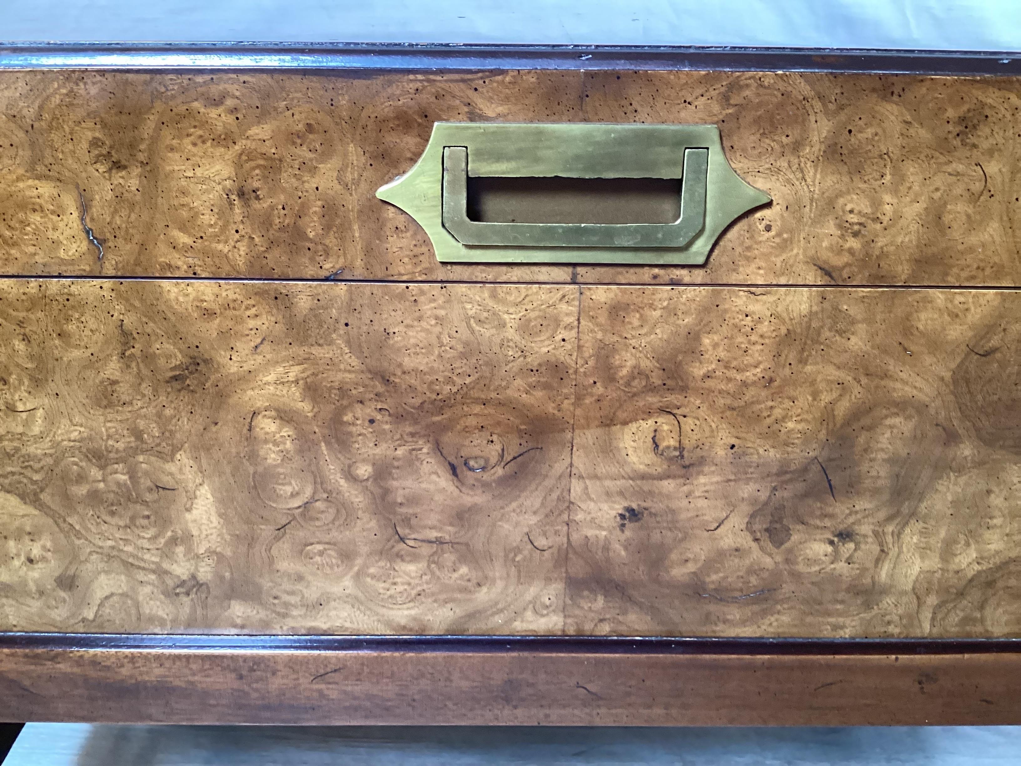 Campaign Style Box on Stand in Brass and Burl Walnut For Sale 3