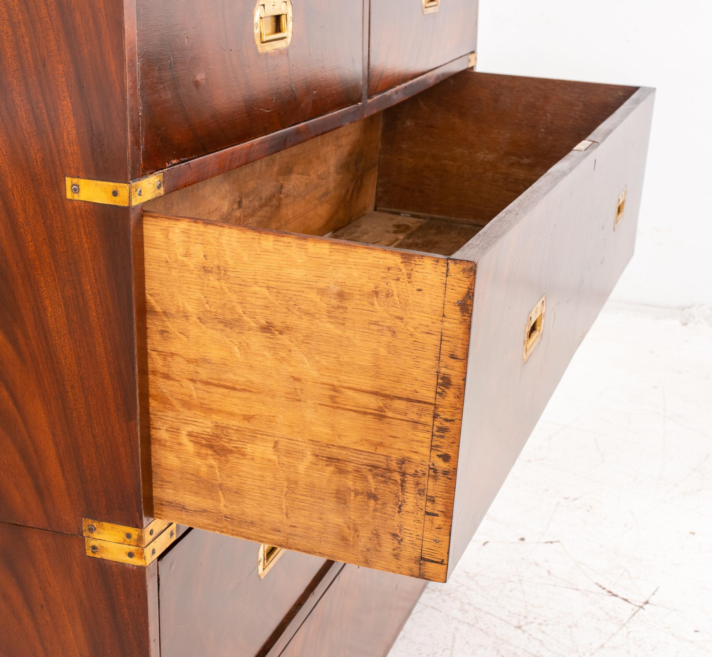 Metal Campaign Style Brass-Bound Mahogany Chest