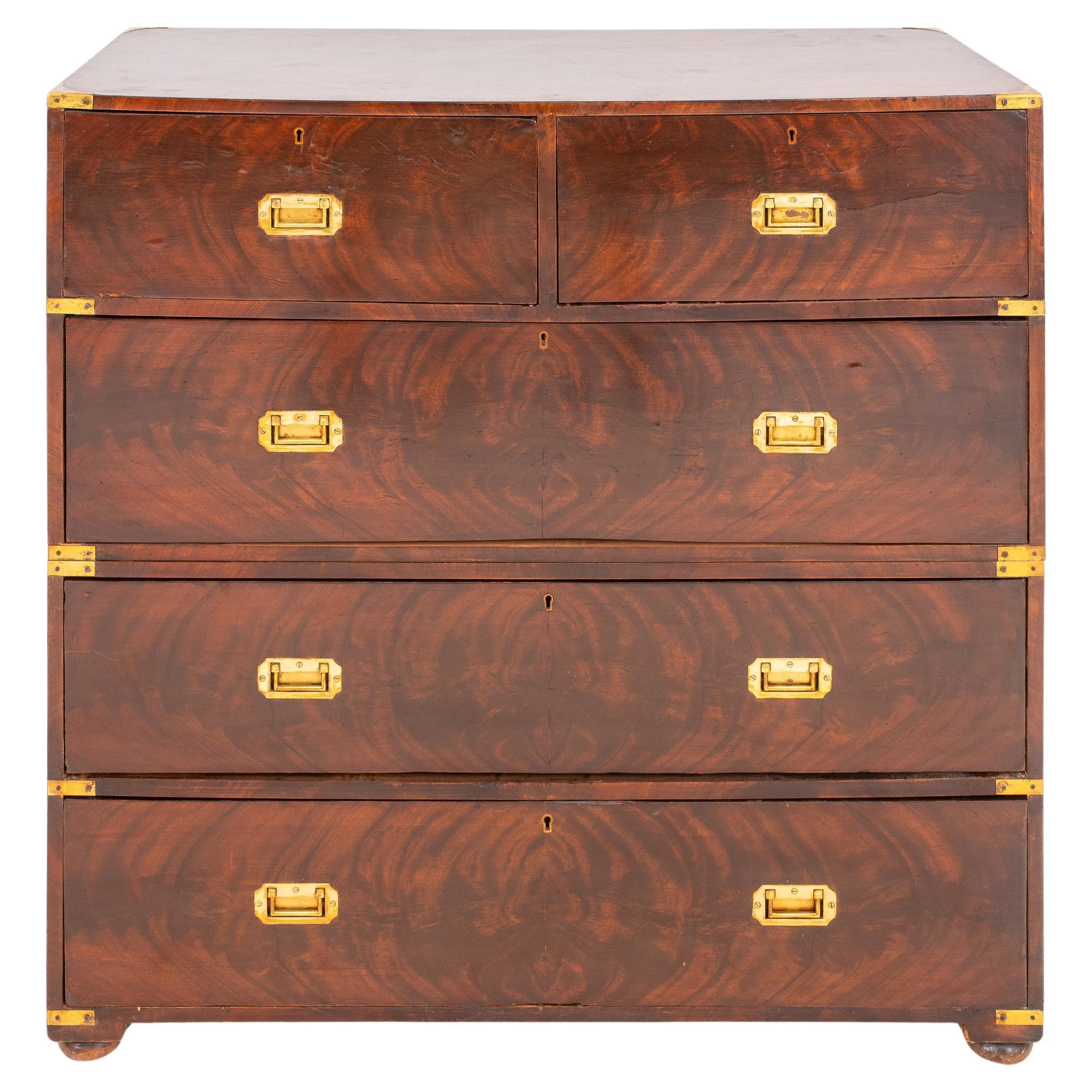 Campaign Style Brass-Bound Mahogany Chest