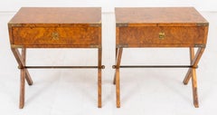 Campaign Style Brass Mounted Burlwood End Tables
