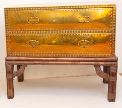 Campaign Style Brass Two-Drawer Chest on Stand Sarreid Ltd., Spain