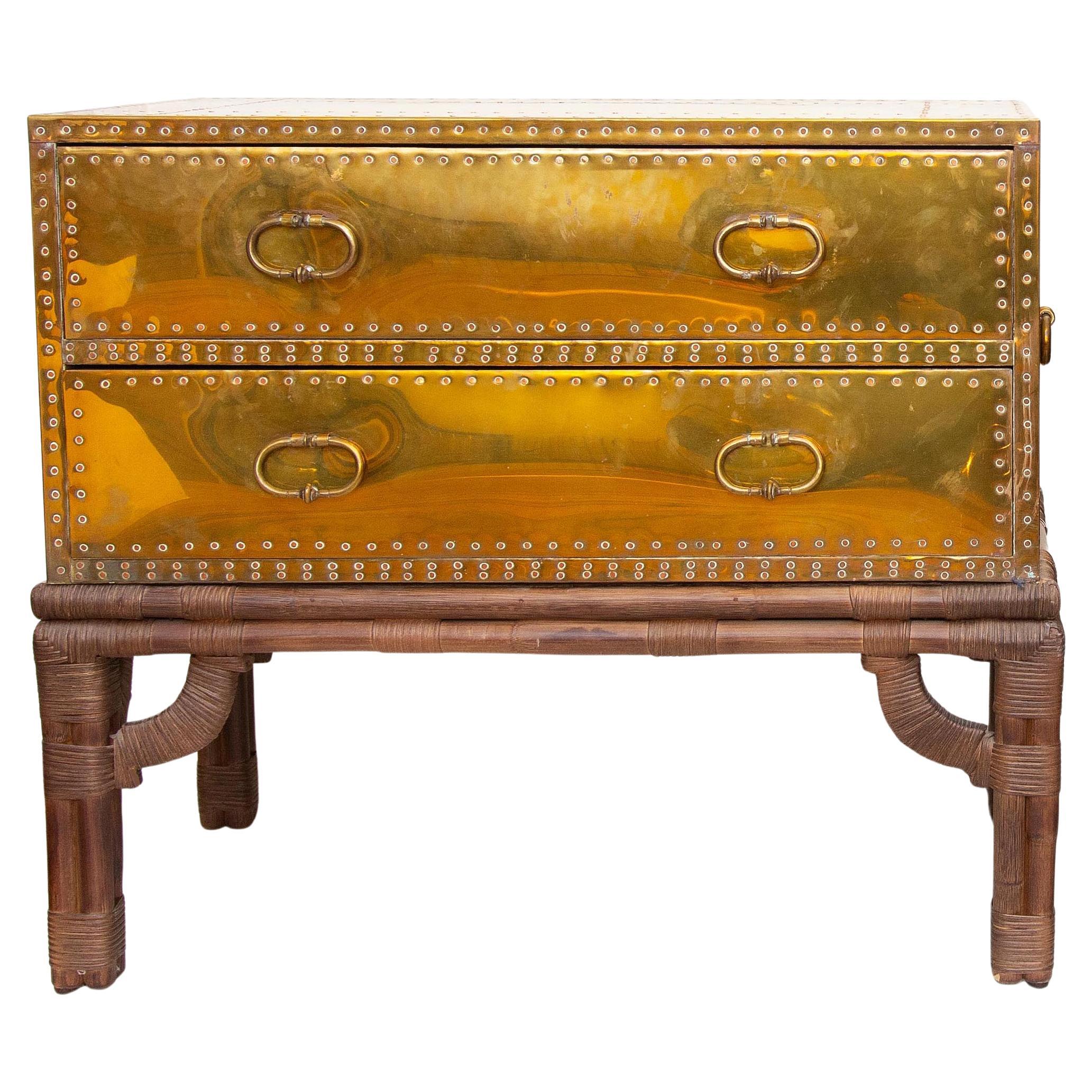 Campaign Style Brass Two-Drawer Chest on Stand Sarreid Ltd., Spain