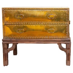 Campaign Style Brass Two-Drawer Chest on Stand Sarreid Ltd., Spain