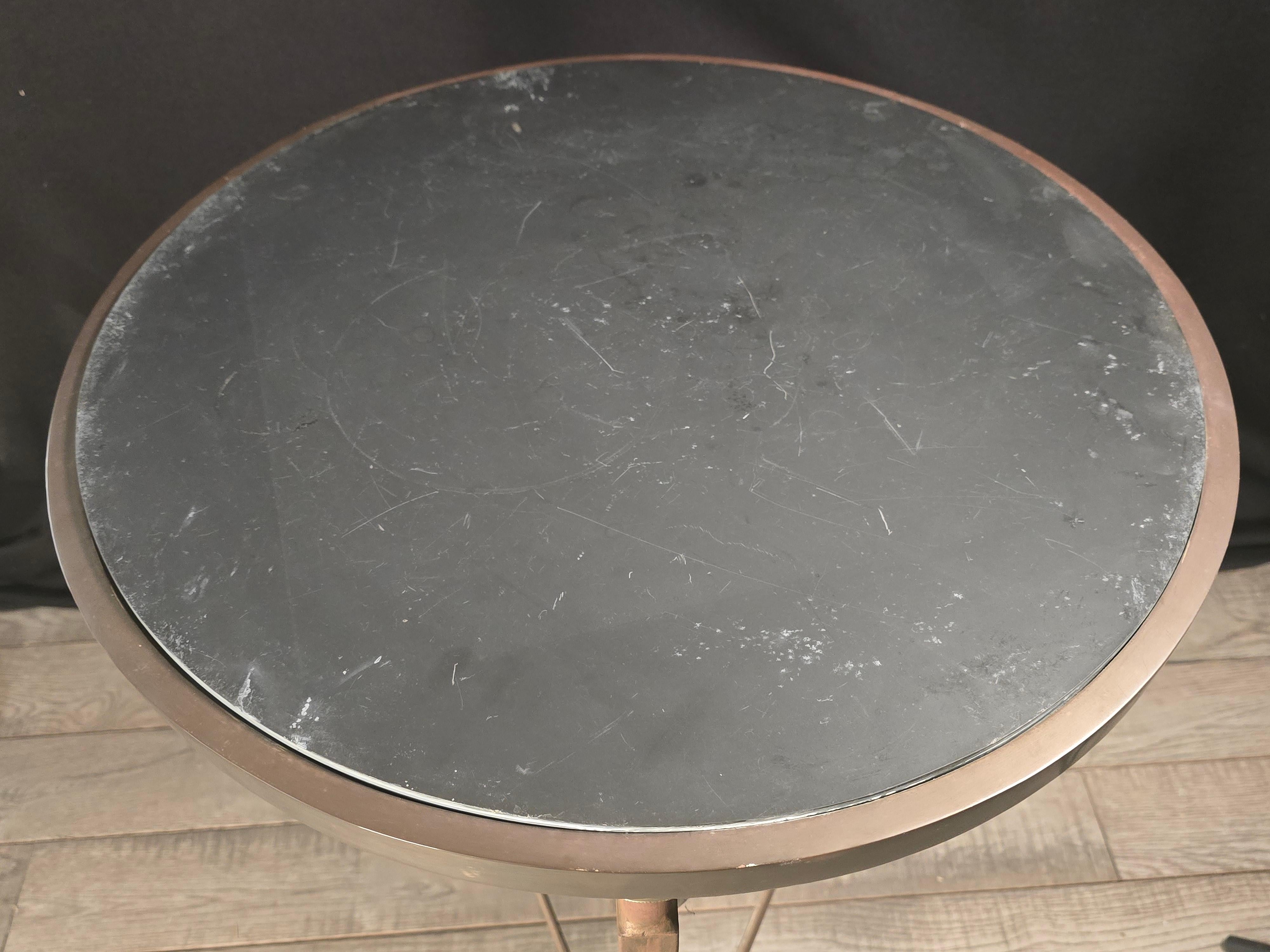 Campaign Style Bronze and Steel Side Table with Slate Top For Sale 4