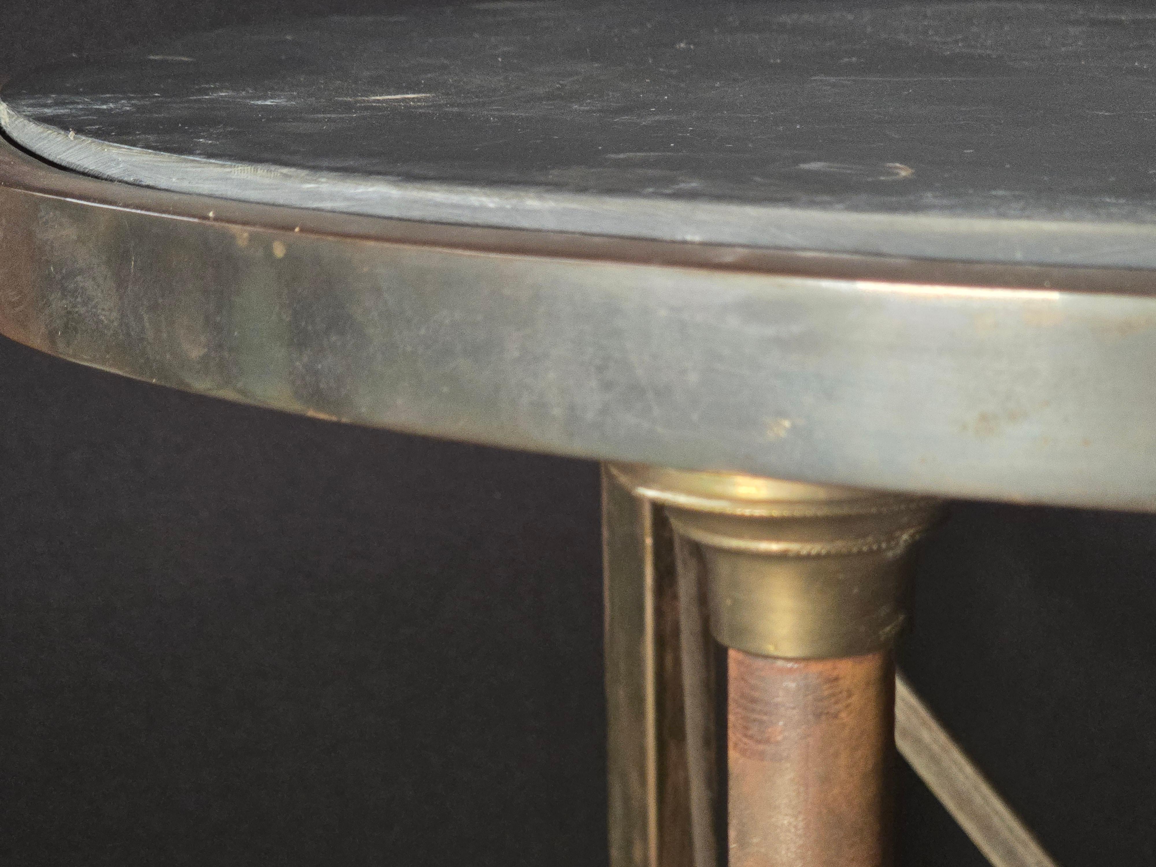 Campaign Style Bronze and Steel Side Table with Slate Top In Good Condition For Sale In Kilmarnock, VA