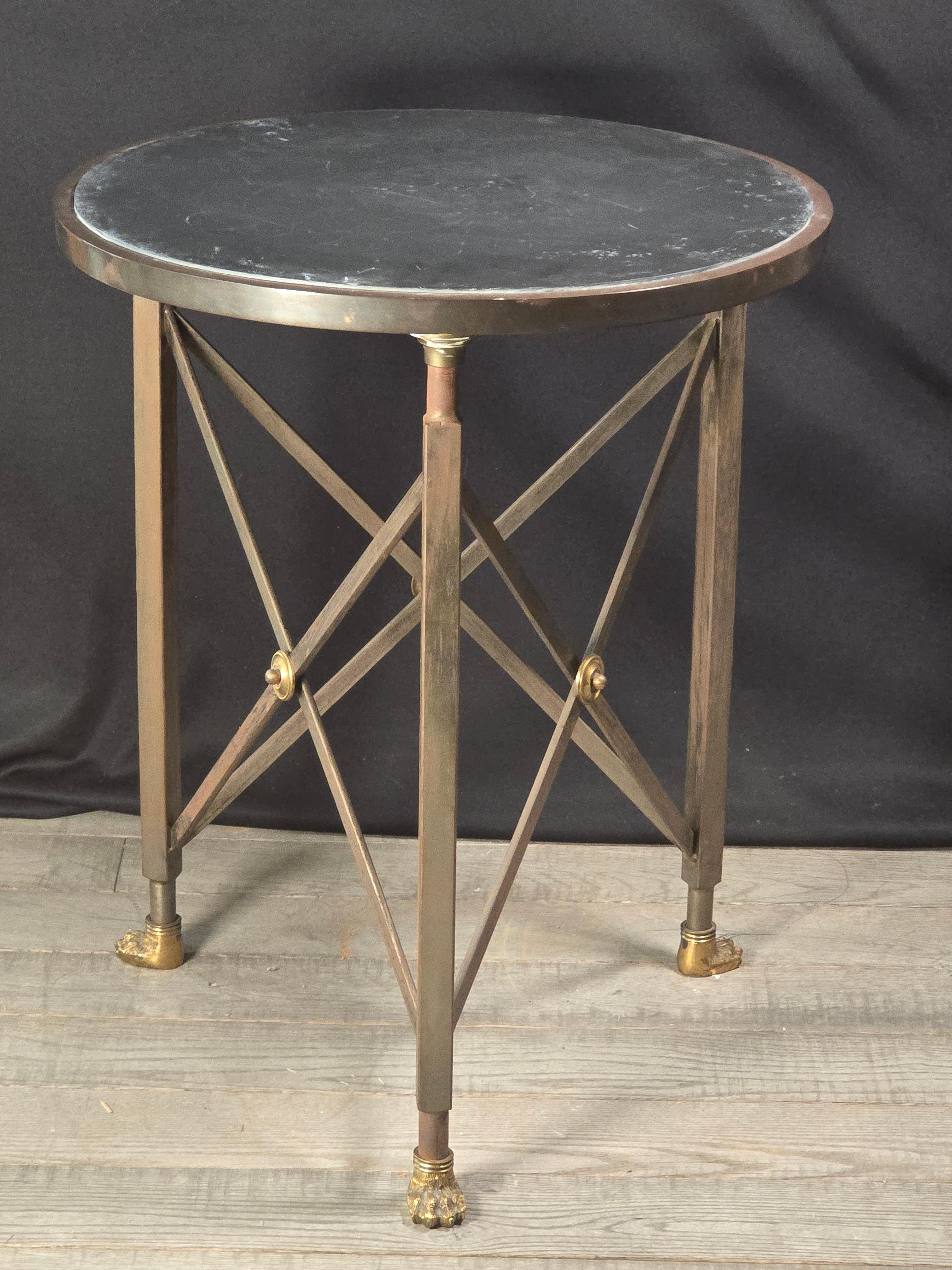 Late 20th Century Campaign Style Bronze and Steel Side Table with Slate Top For Sale