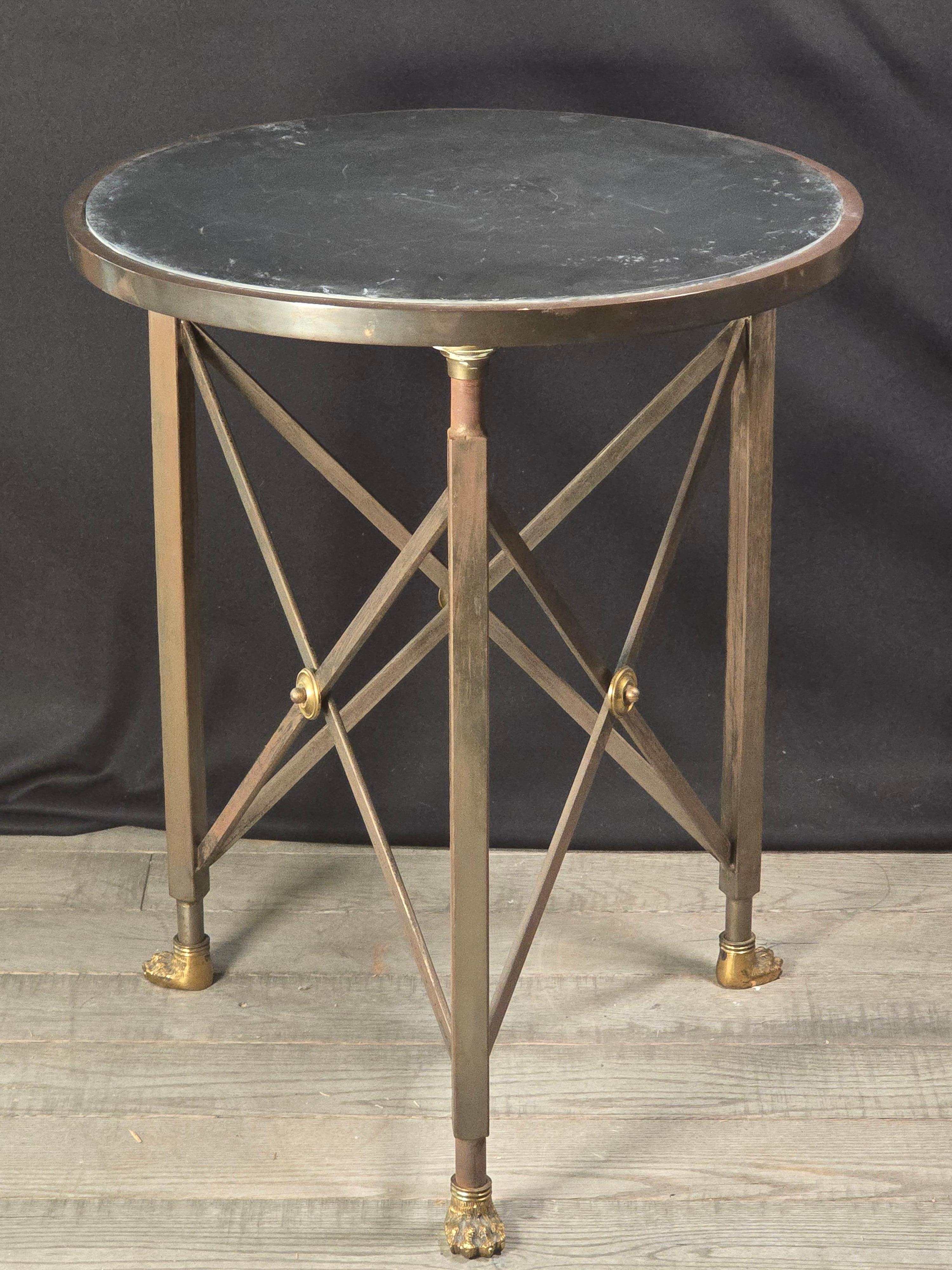 Campaign Style Bronze and Steel Side Table with Slate Top For Sale 1