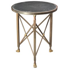 Campaign Style Bronze and Steel Side Table with Slate Top