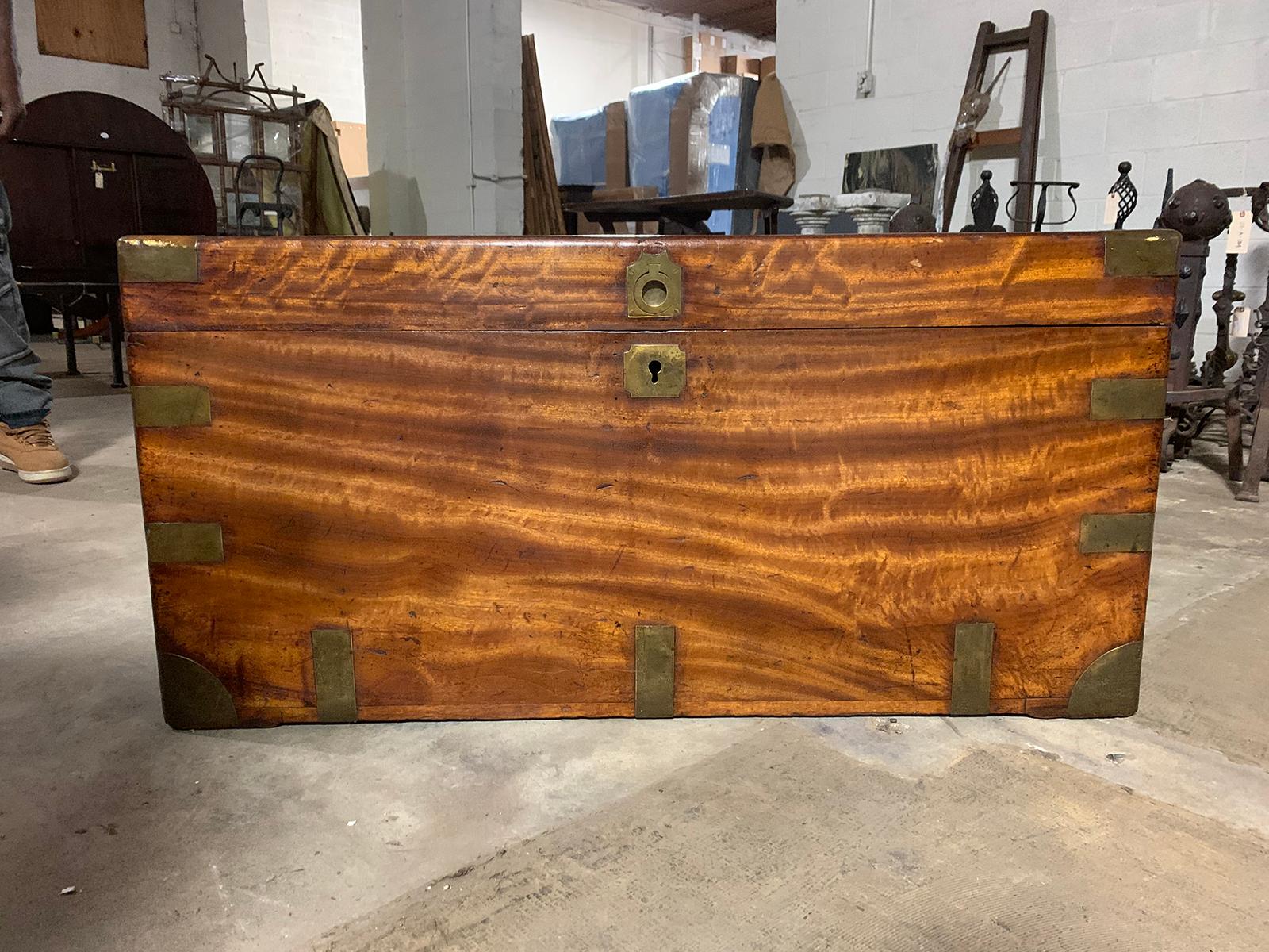 Campaign style camphor wood trunk with label & date, circa 1820.
