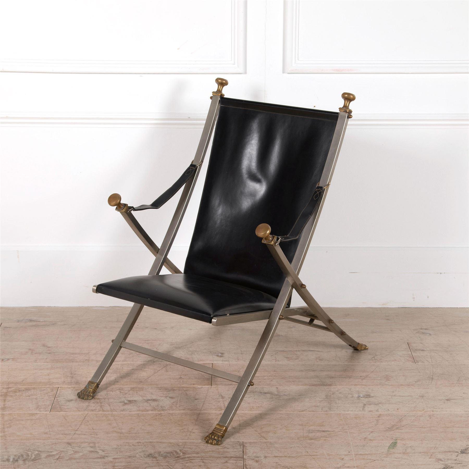 Mid-Century Modern Campaign Style Chair by Maison Jansen