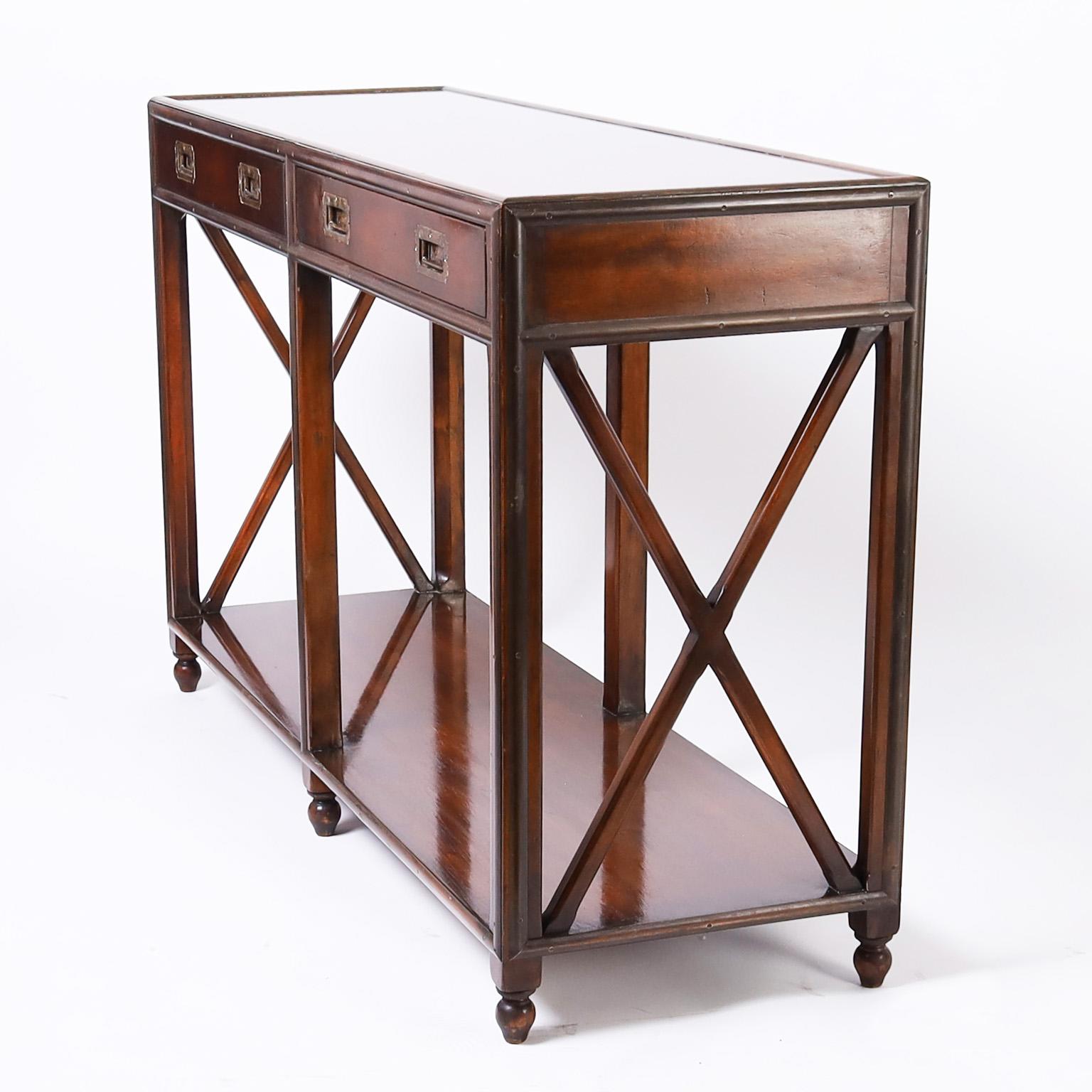 Lacquered Campaign Style Console Table For Sale