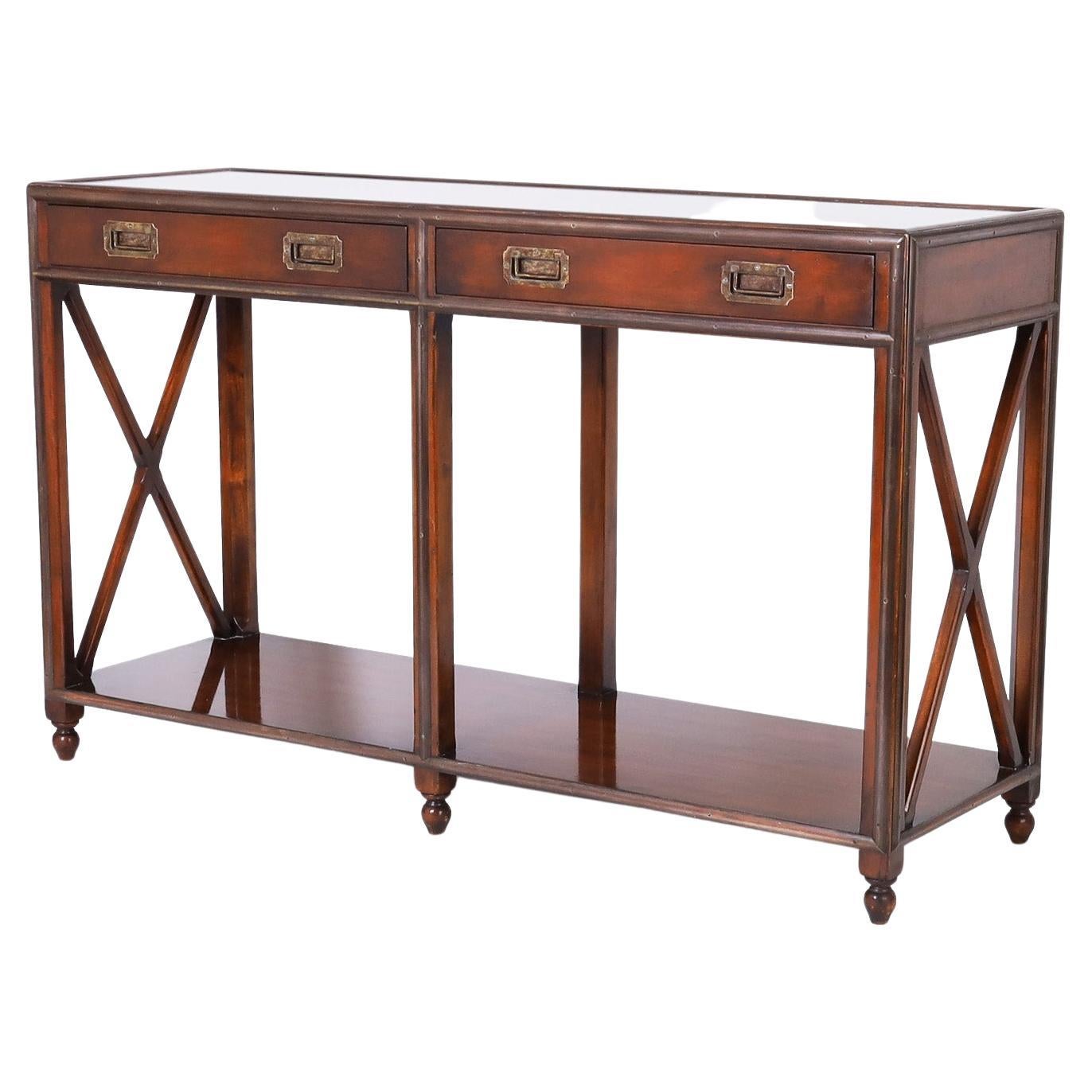 Campaign Style Console Table For Sale