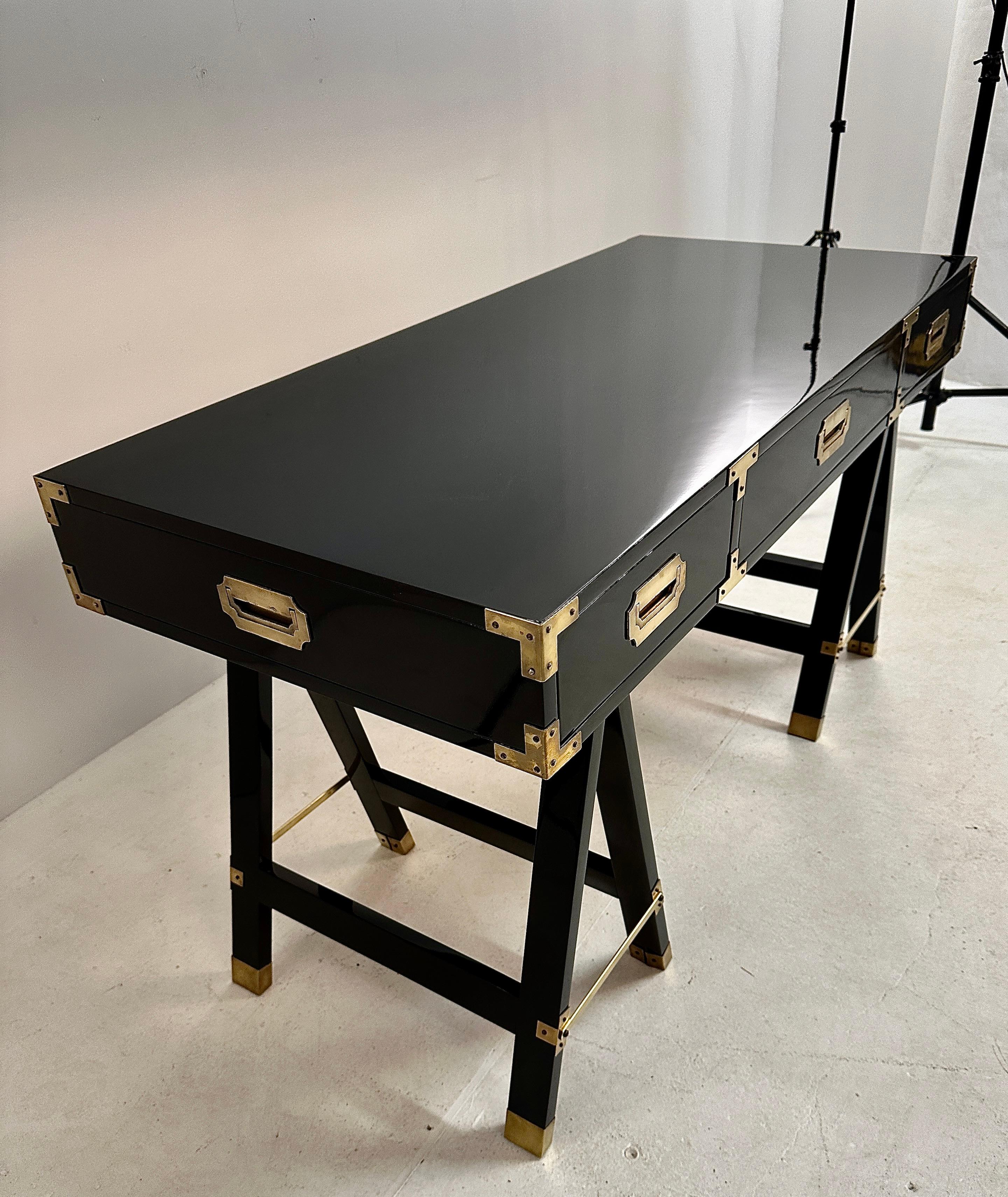American Campaign-style Desk in Gloss Lacquer, USA c 1960s For Sale