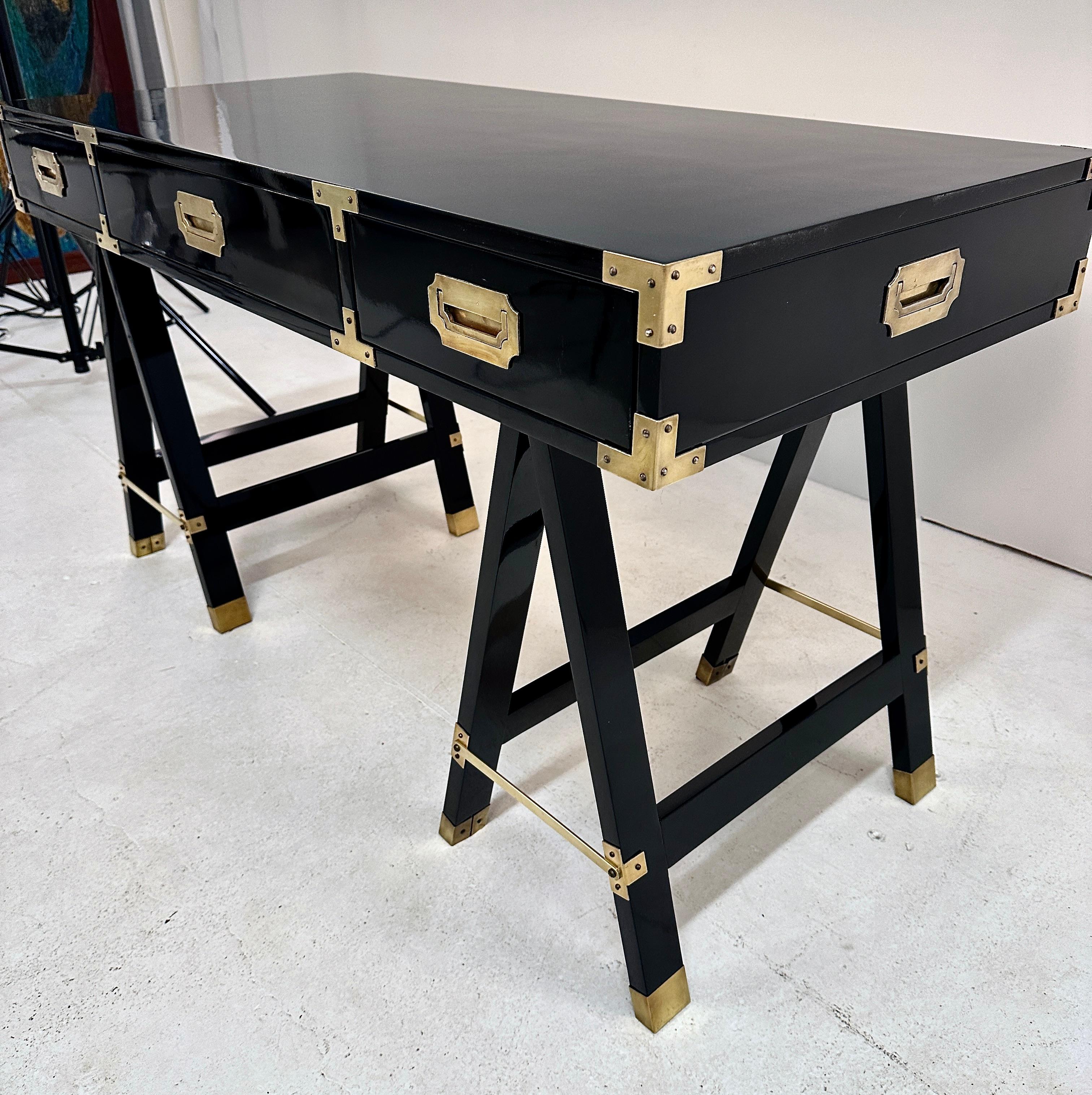 Lacquered Campaign-style Desk in Gloss Lacquer, USA c 1960s For Sale