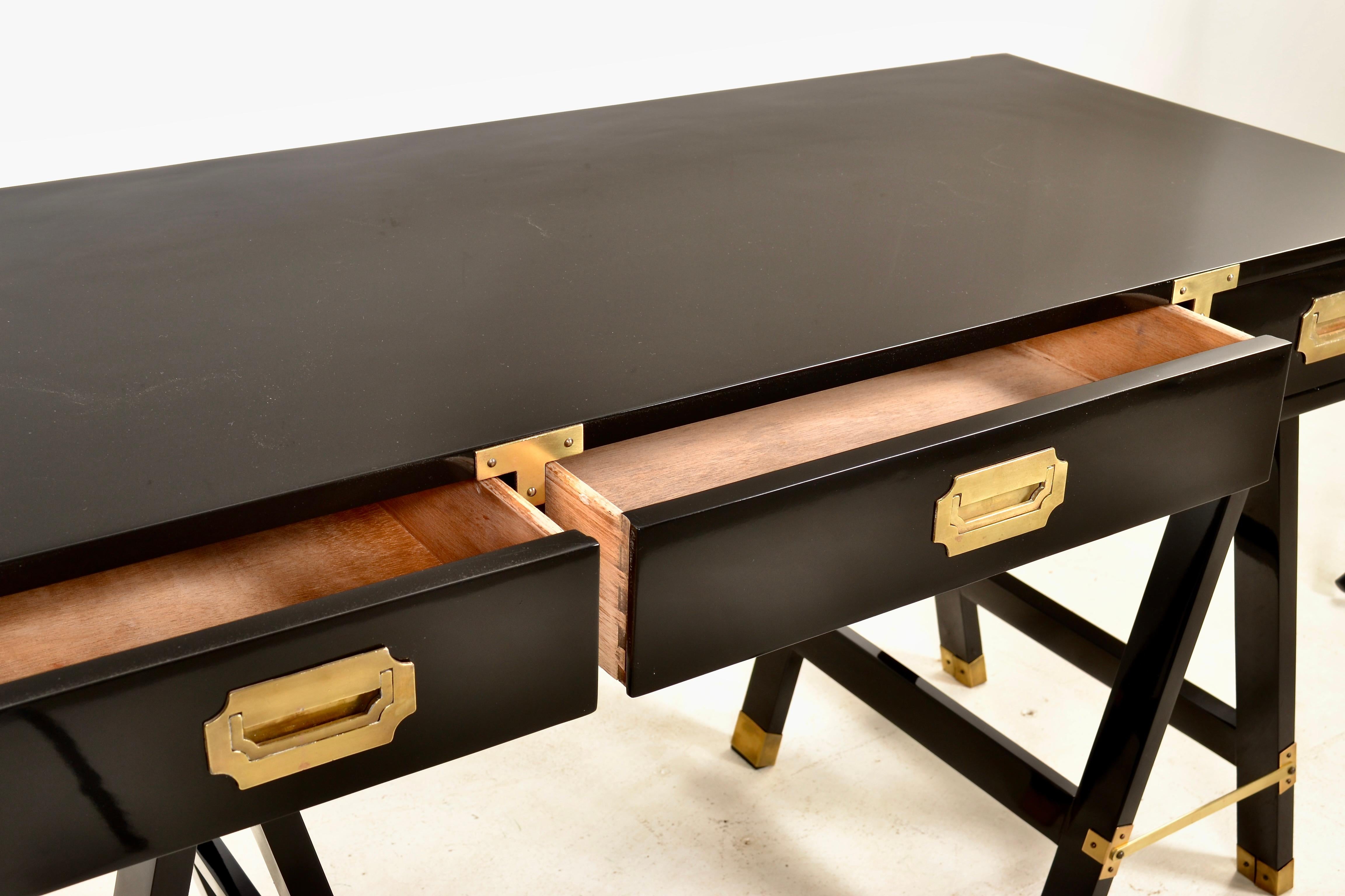 Wood Campaign-style Desk in Gloss Lacquer, USA c 1960s For Sale