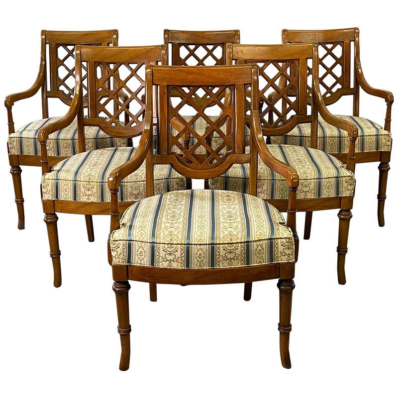Campaign Style Dining Room Arm Chairs, Set of 6 For Sale at 1stDibs