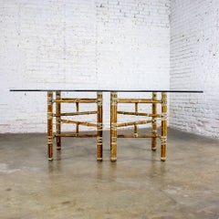 Campaign Style Double Pedestal Dining Table by McGuire Bamboo Bases & Glass Top