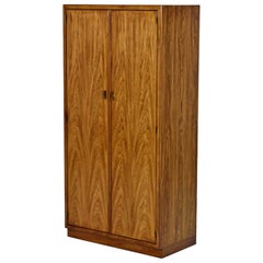 Campaign Style Drexel Heritage Consensus Pecan Illuminated Bar Cabinet, 1970s