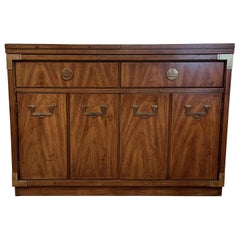 Campaign Style Dry Bar Cabinet Server w Convertible Server Bar of Wood & Brass