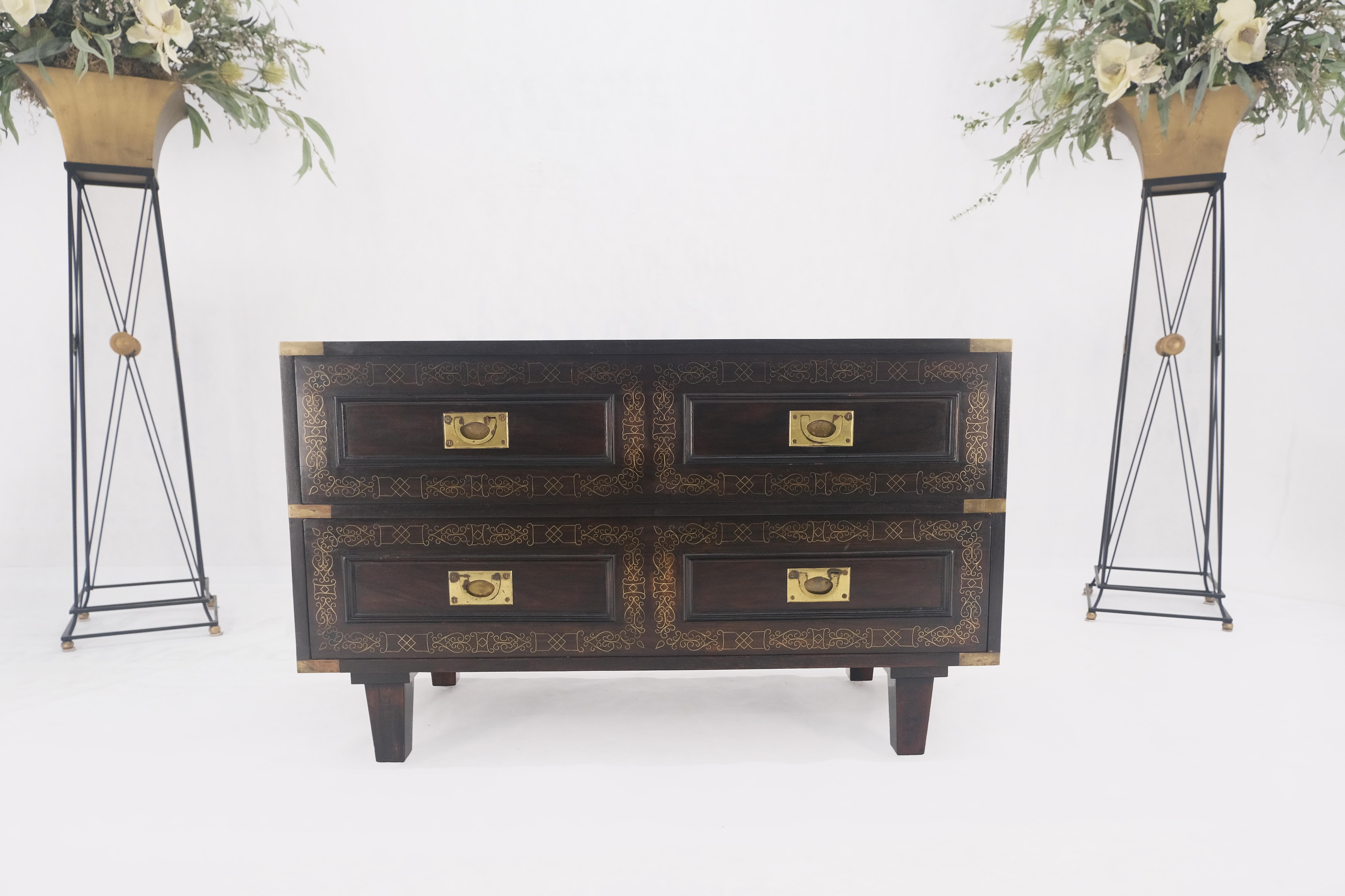 Campaign Style Ebonized Mahogany Brass Inlay Two Drawers Small Dresser Chest  For Sale 6
