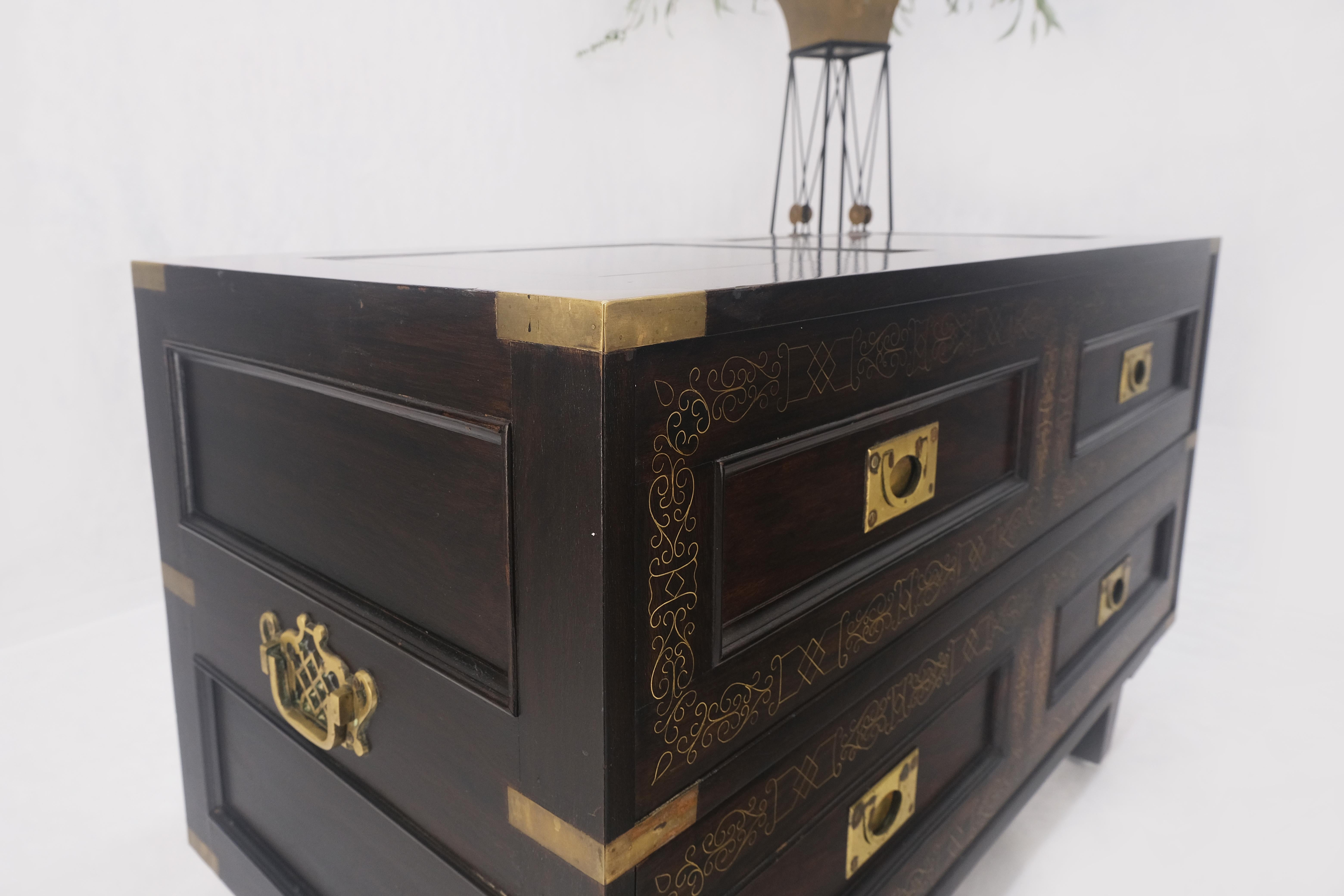 Campaign Style Ebonized Mahogany Brass Inlay Two Drawers Small Dresser Chest  For Sale 7