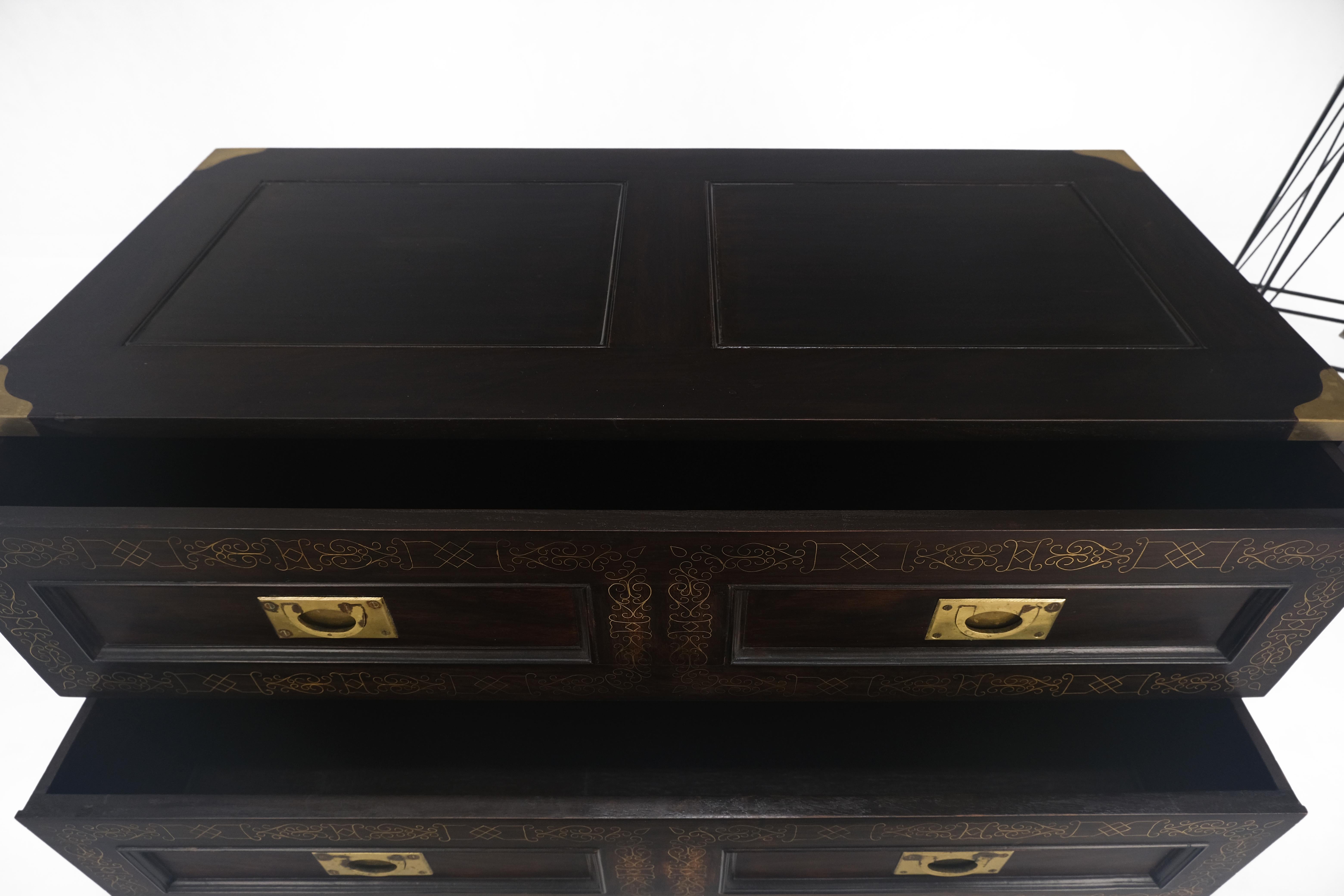 Campaign Style Ebonized Mahogany Brass Inlay Two Drawers Small Dresser Chest  For Sale 10