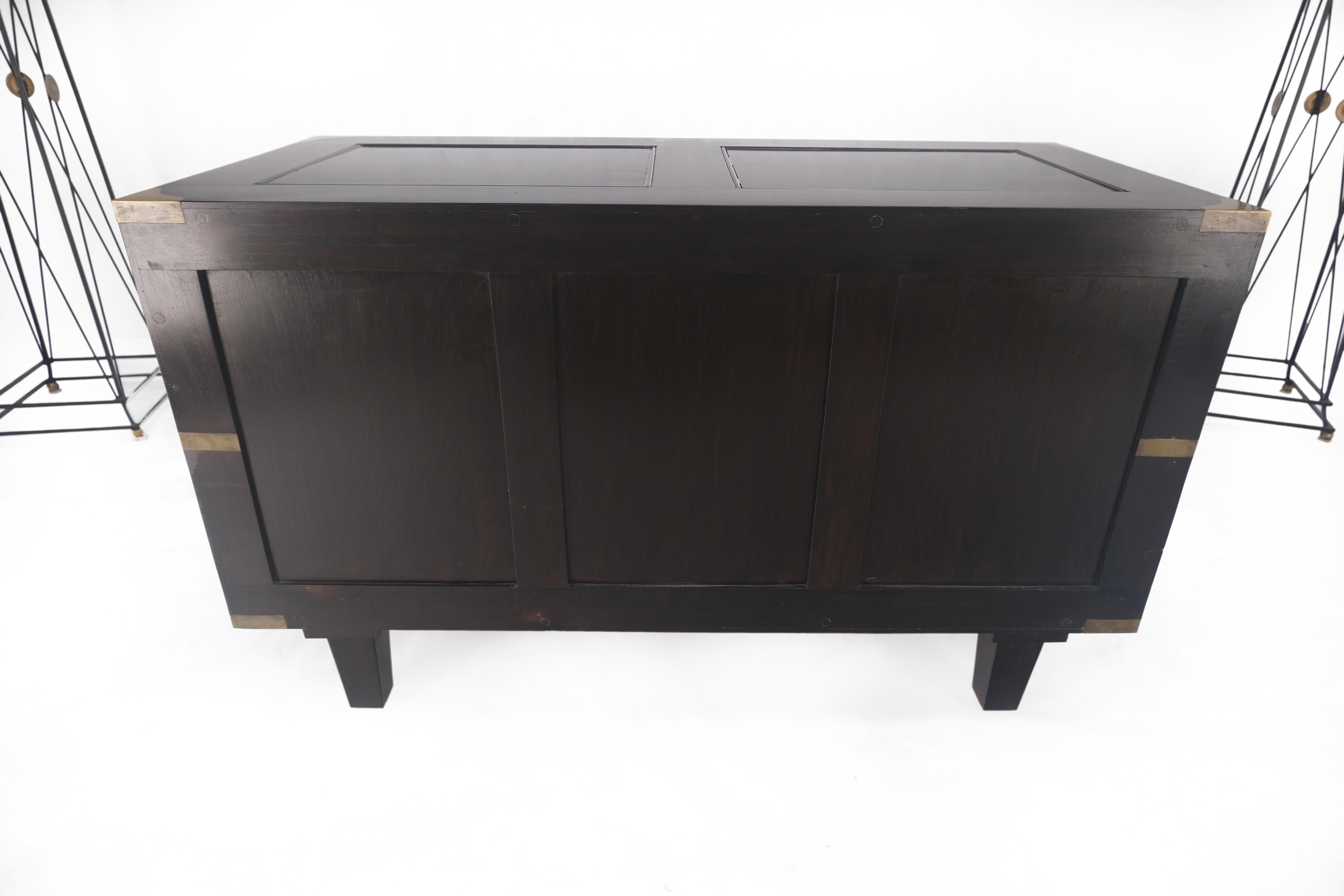 Campaign Style Ebonized Mahogany Brass Inlay Two Drawers Small Dresser Chest  For Sale 14